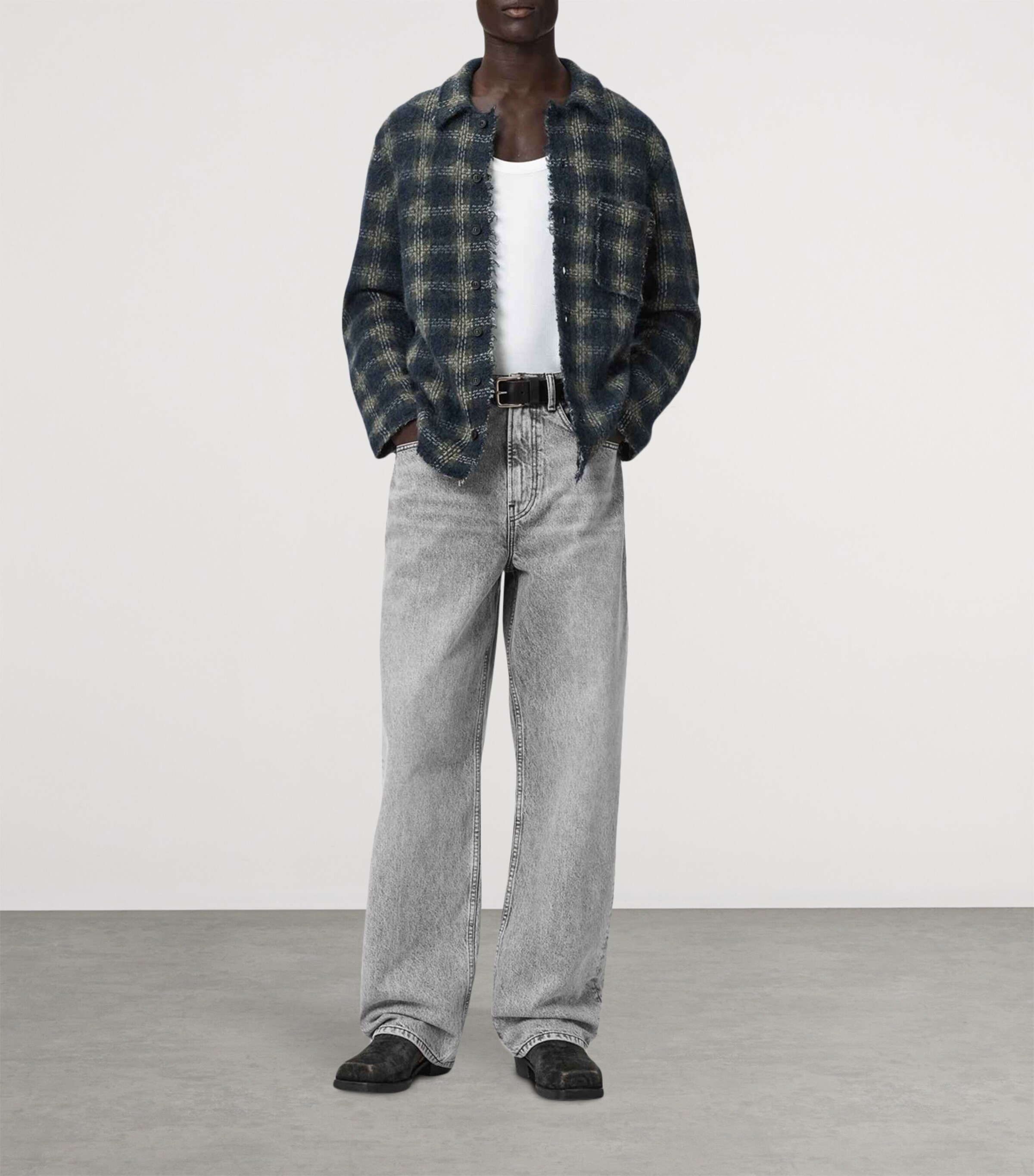 AllSaints Mens Rivet Slouch Tapered Jeans Washed Grey Image 7