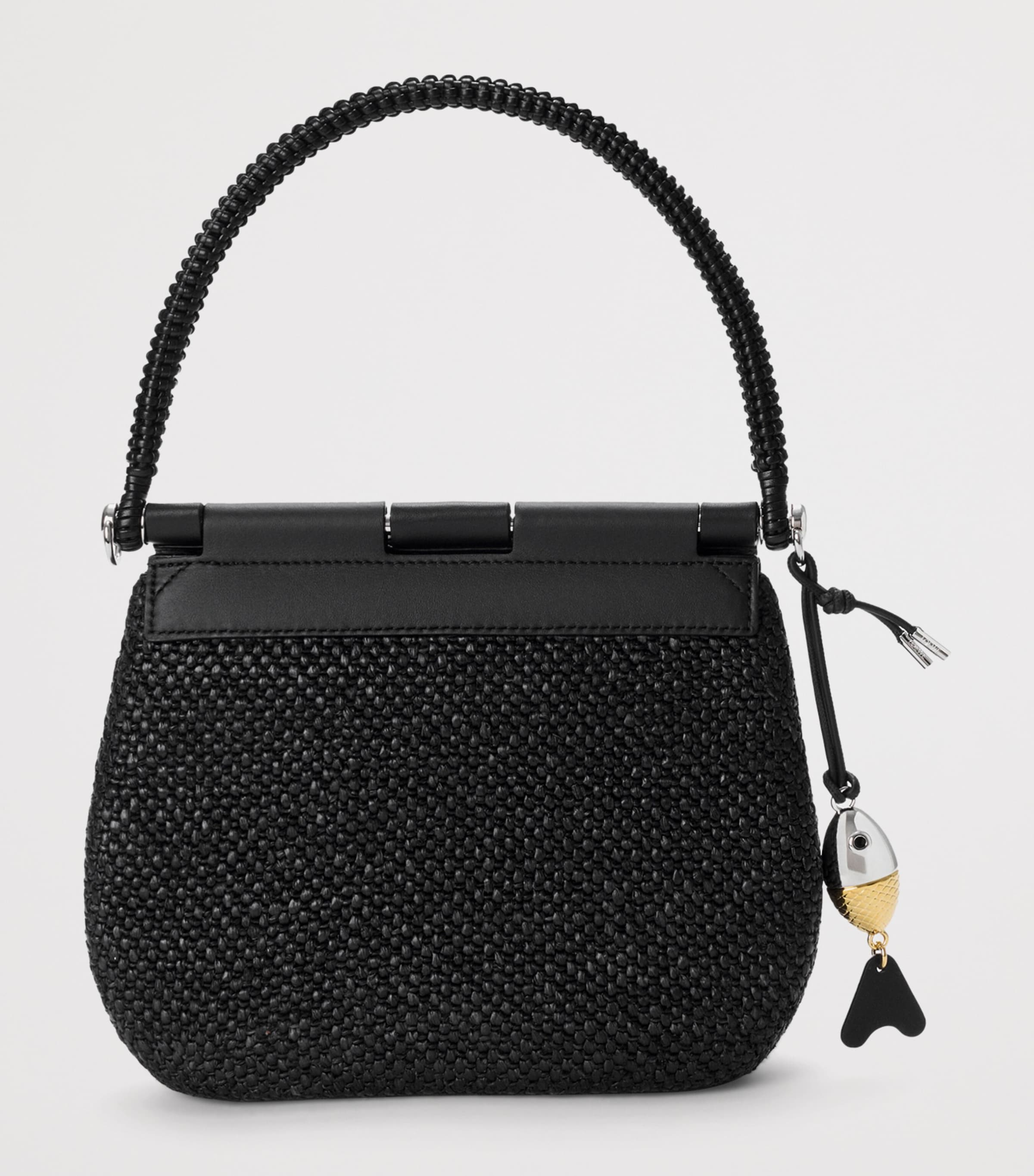 LOEWE　 ロエベ　ハンドバッグ　バタフライがま口　スタッズ　946 LOEWE Black x Paula's Ibiza Medium Raffia Pescador Top-Handle Bag