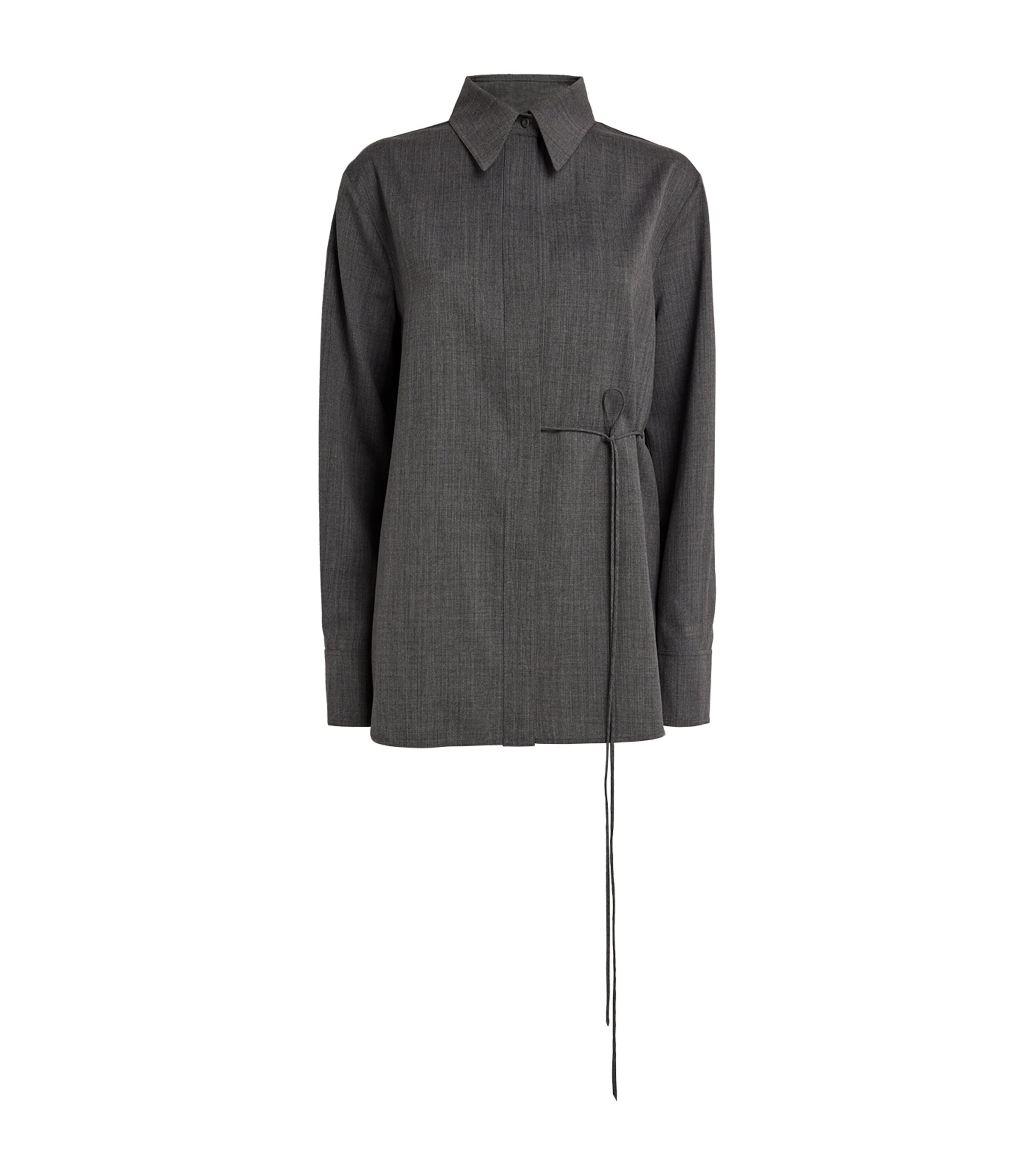 Jil Sander Wool Tie-detail Shirt In Grey