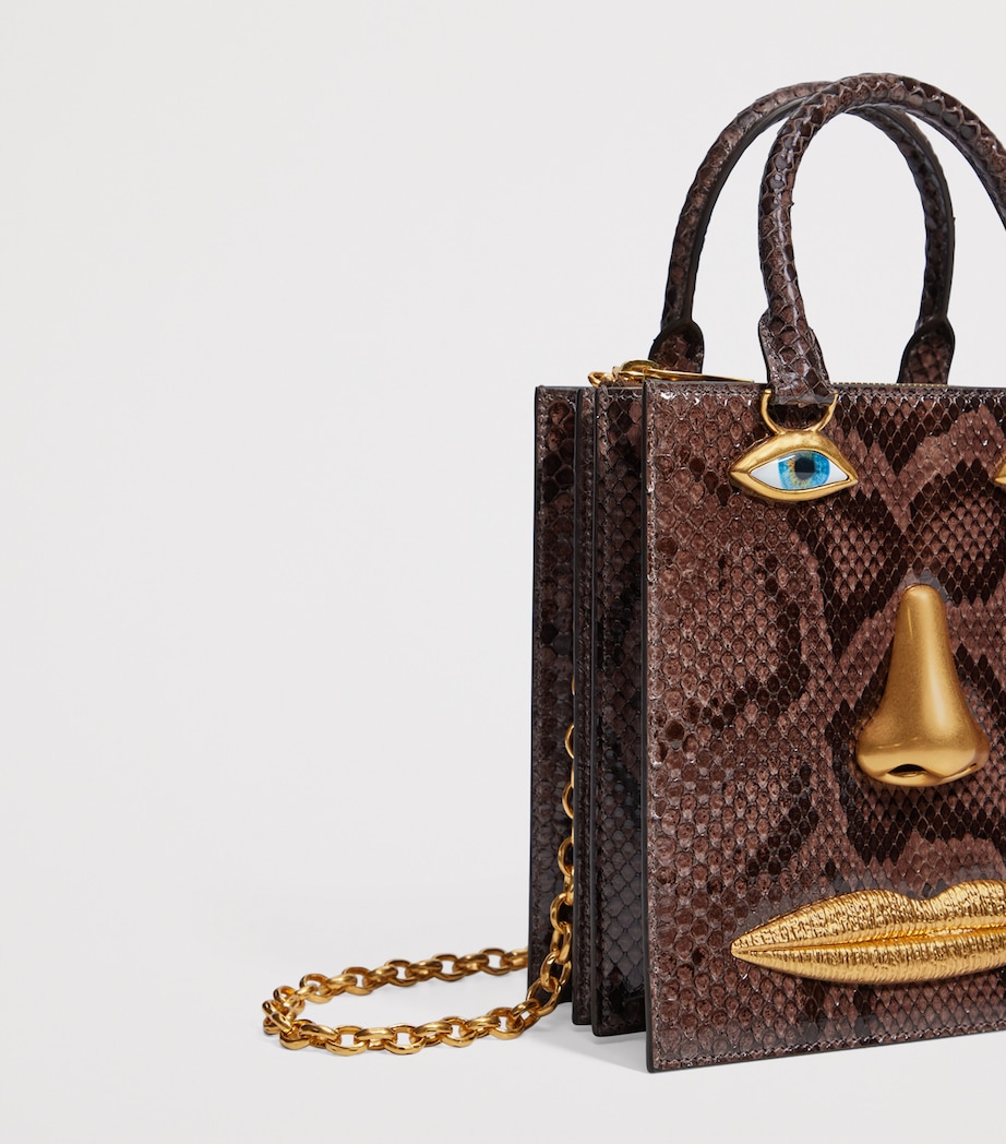 Python Skin Face Top-Handle Bag 819 DARK BROWN Image 4