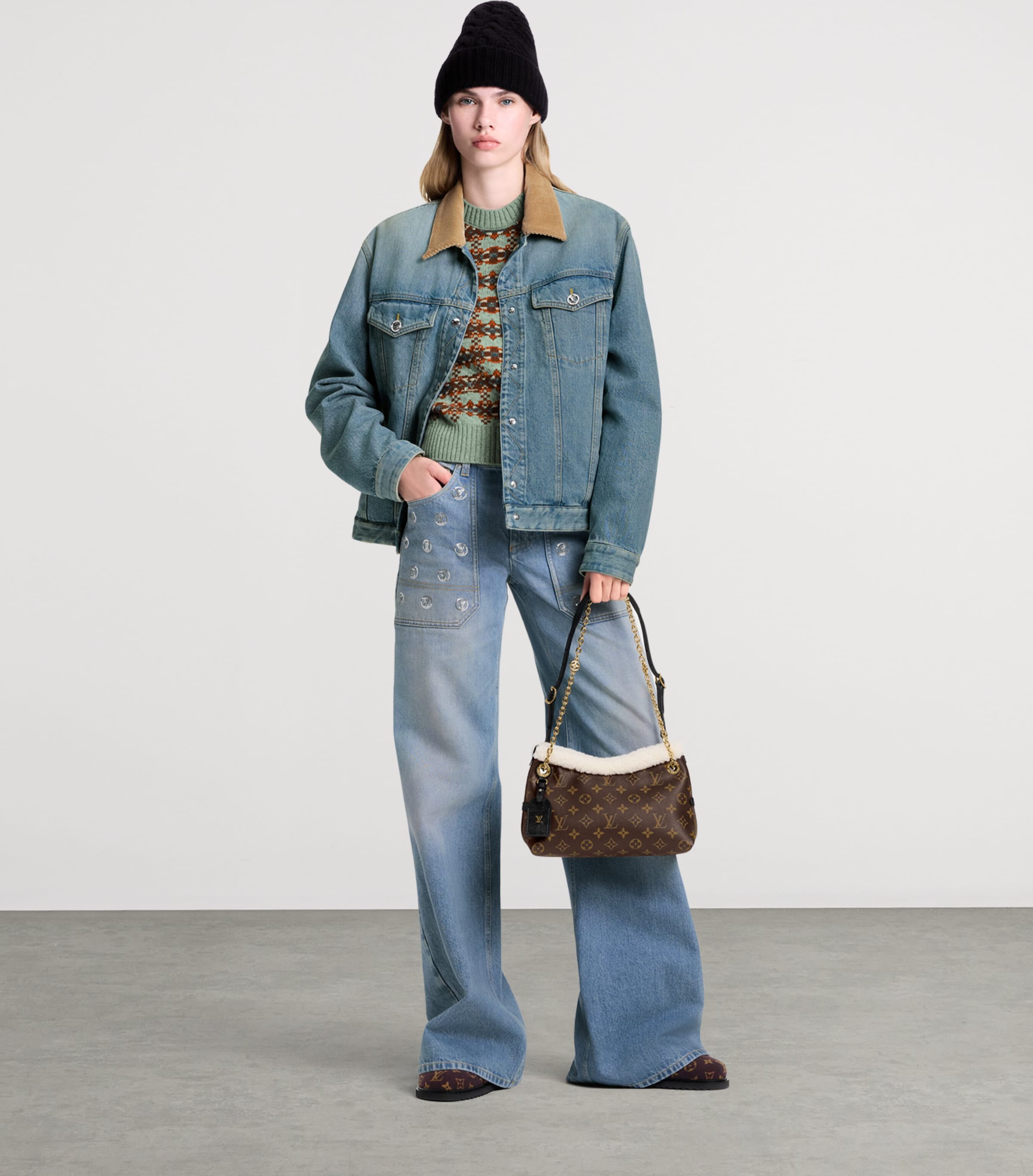 Wool LV Holiday Beanie BLACK Image 5