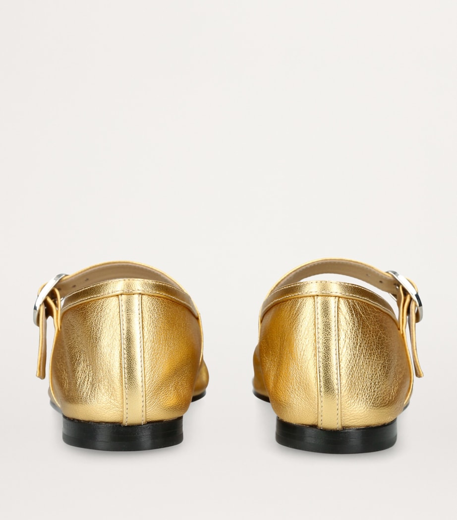 Leather Metallic Mary Jane Ballet Flats GOLD Image 2