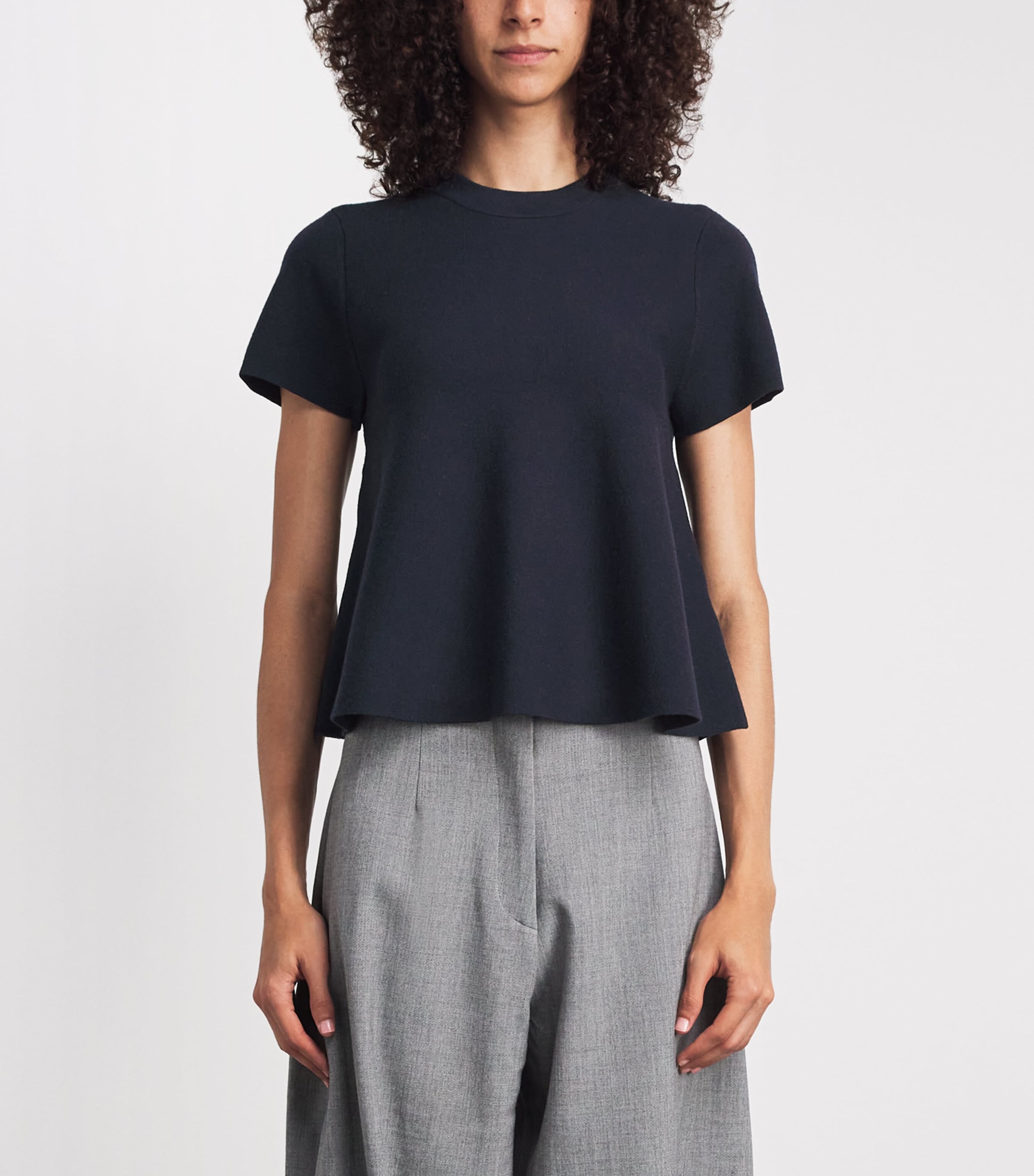 ME+EM Womens Wool-Blend Swing T-Shirt Navy Image 4