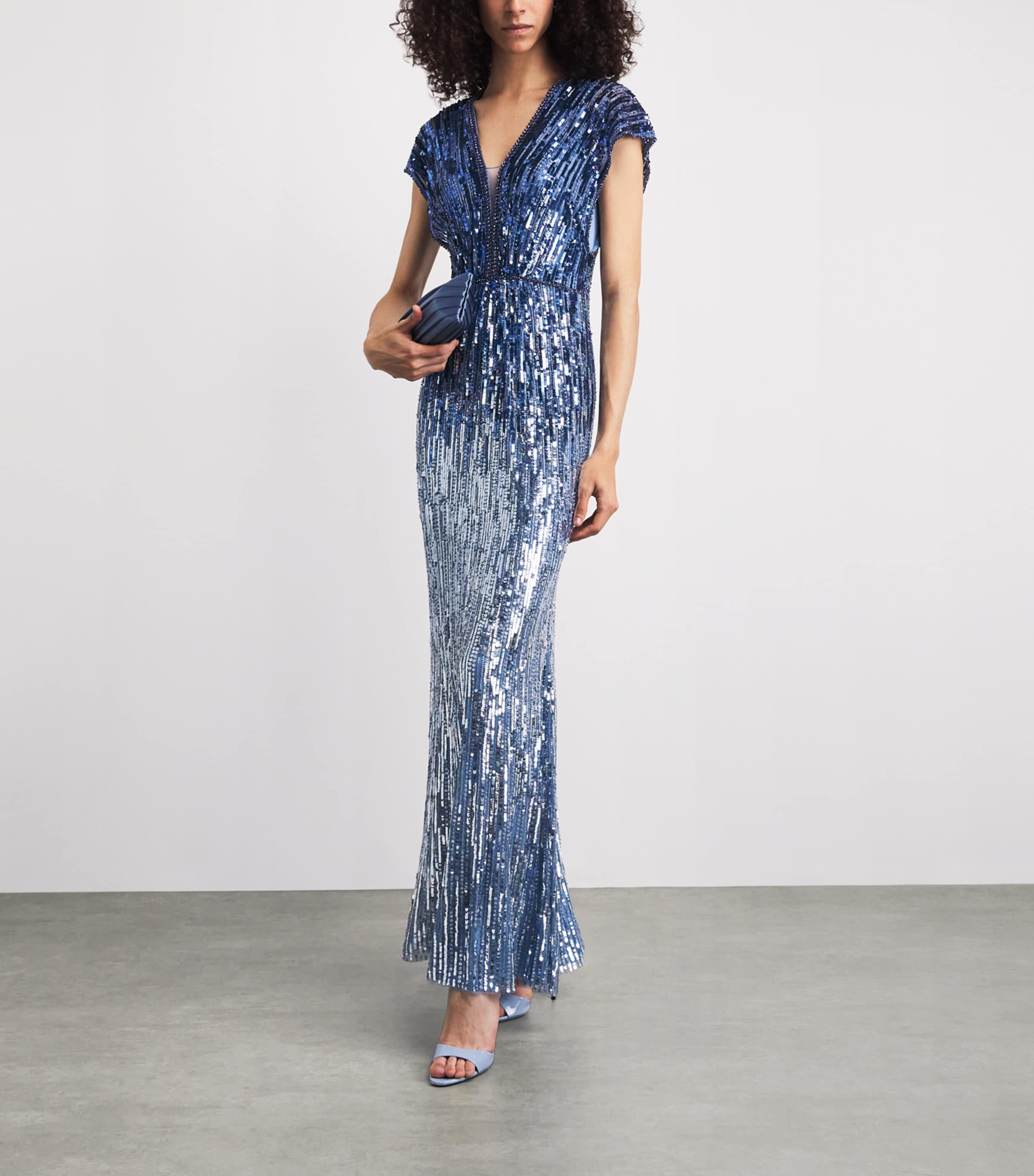 Jenny Packham Womens Sequinned Dusk Gown Denim Image 2