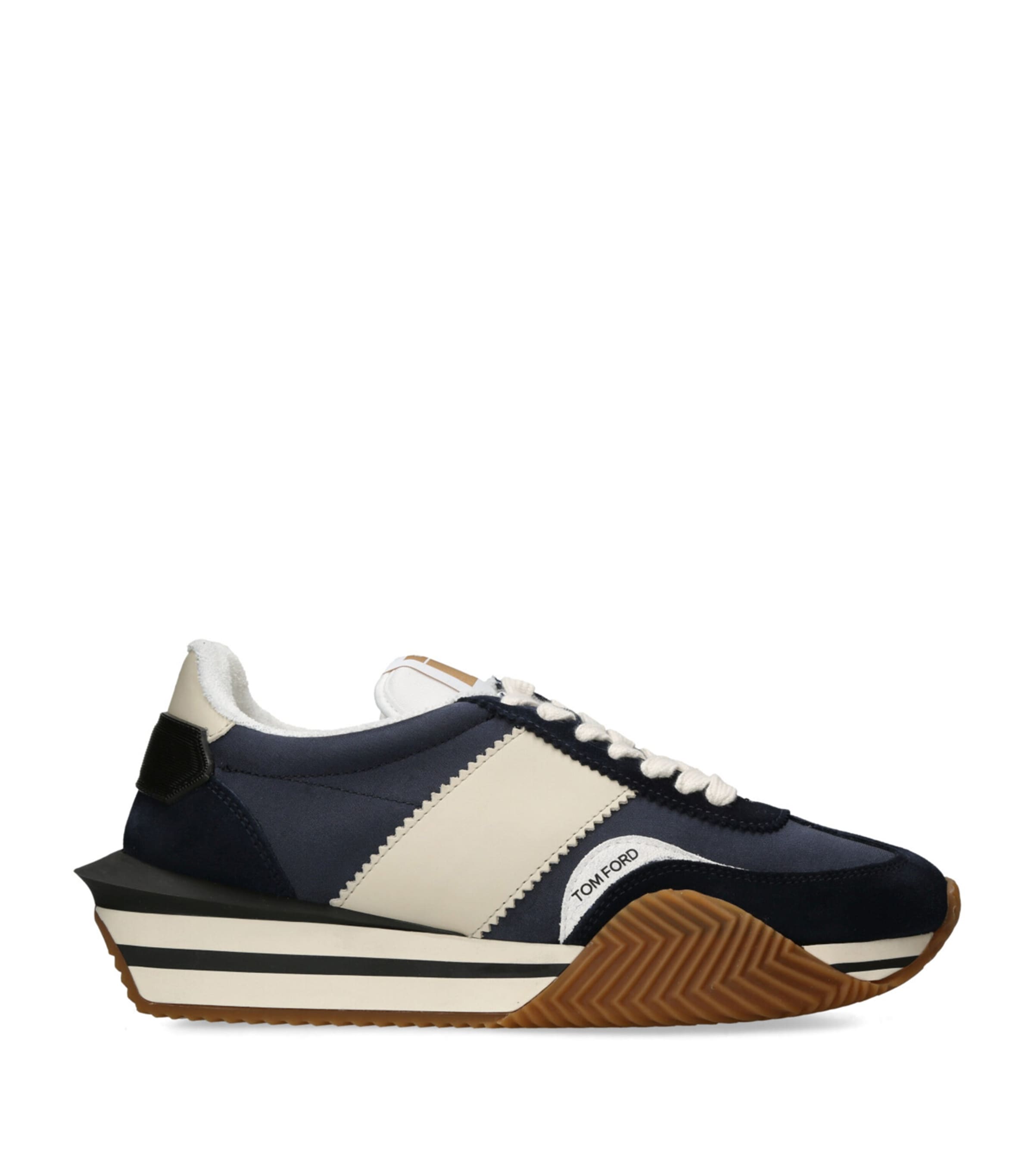 Tom Ford James Mixed Media Low Top Sneaker In Midnight Blue/beige/cream