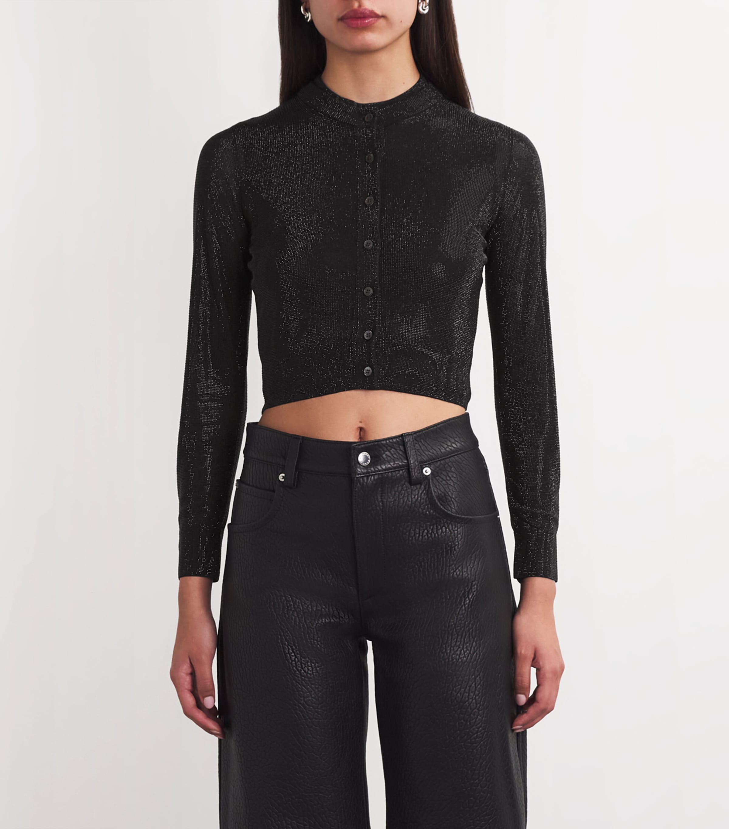 Alexander Wang Black Cropped Rhinestone Cardigan | Harrods US
