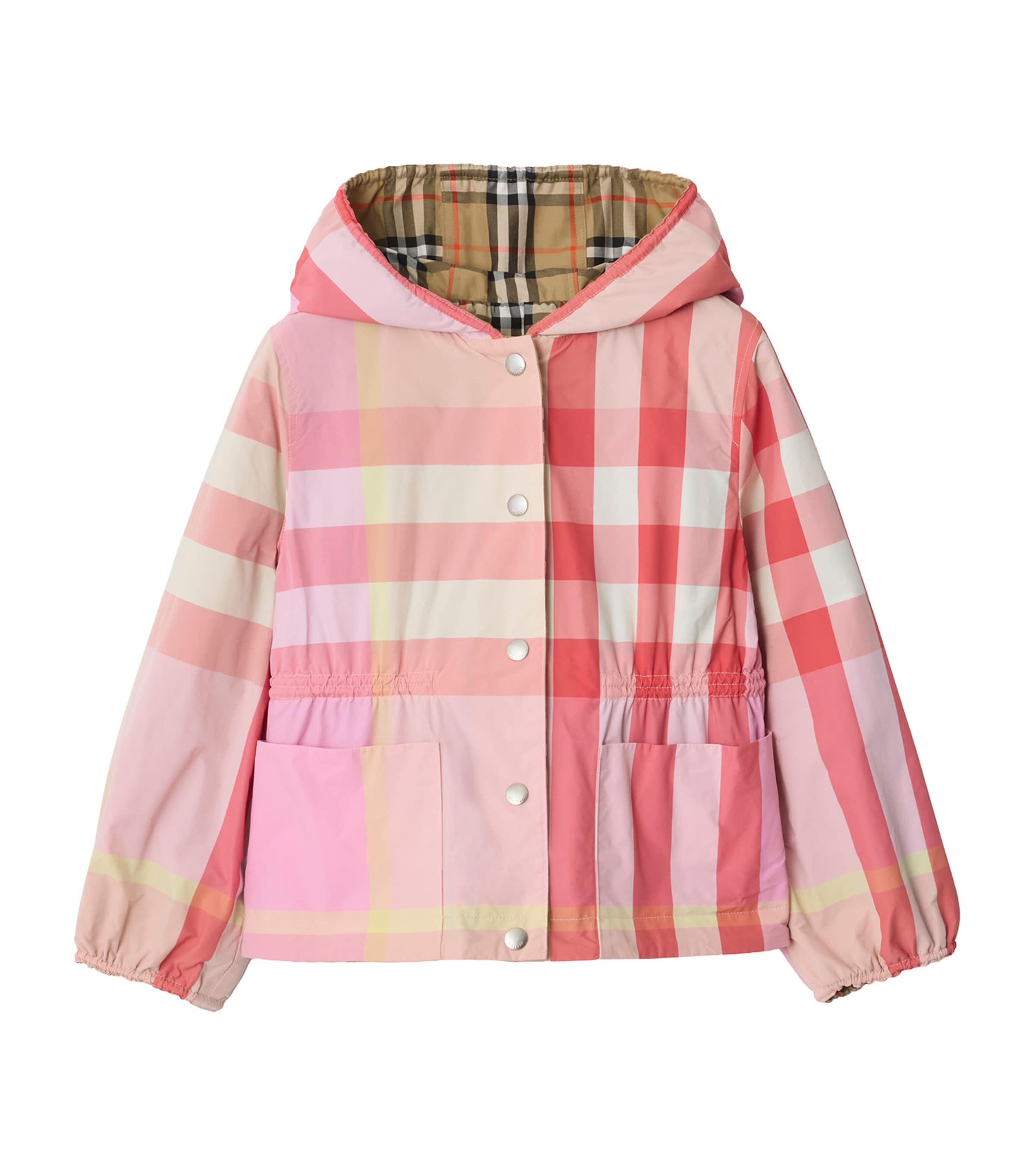 Burberry Kids Pink Reversible Check Hooded Jacket (14 Years 