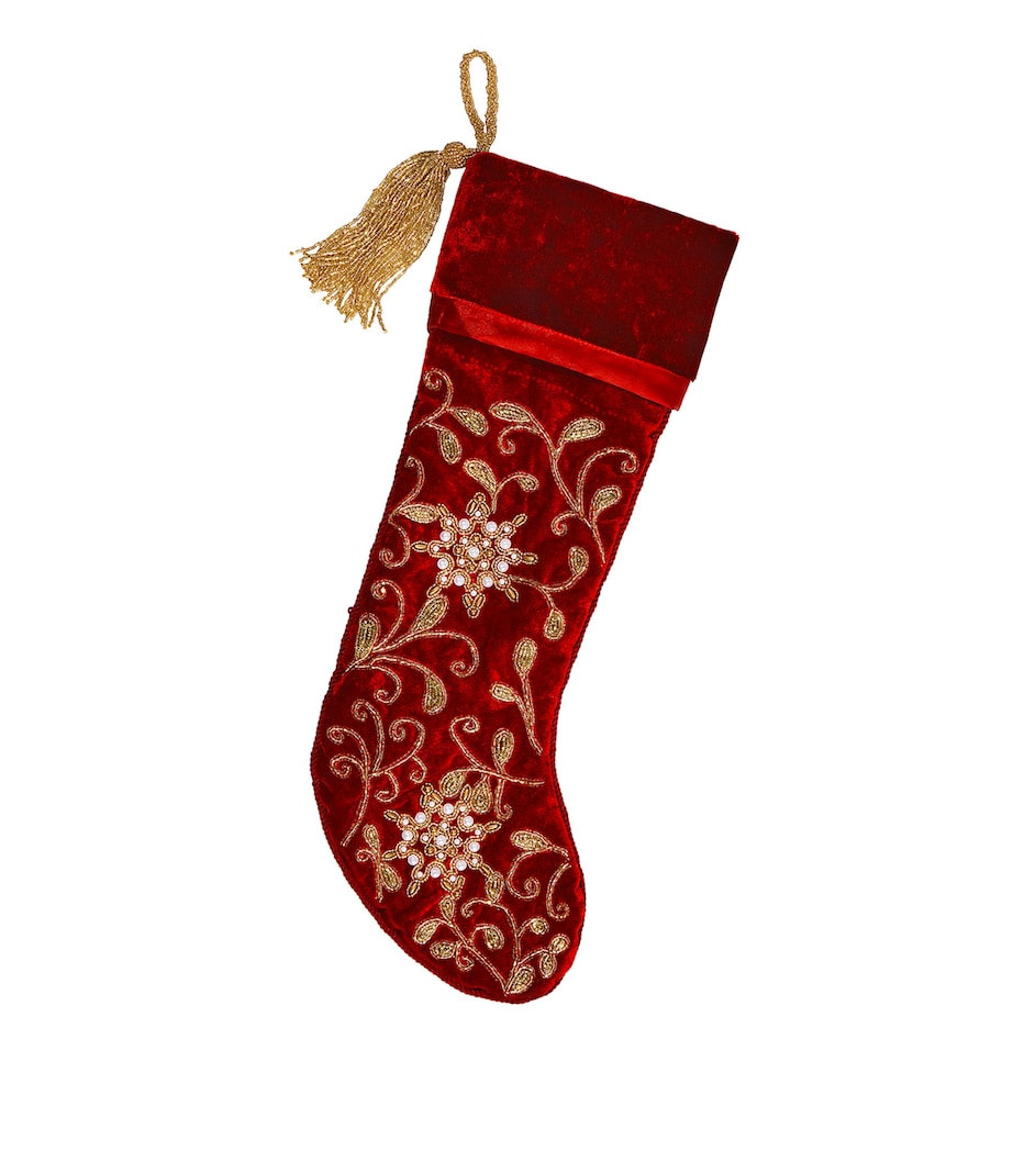 Velvet Beaded Embroidered Stocking RED Image 1