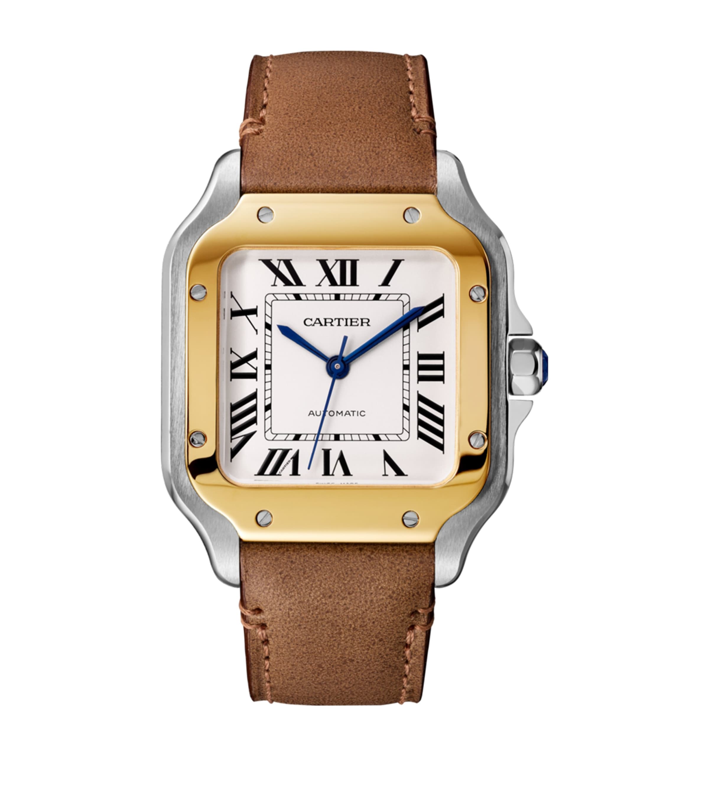 cartier santos 100 midi gold bezel