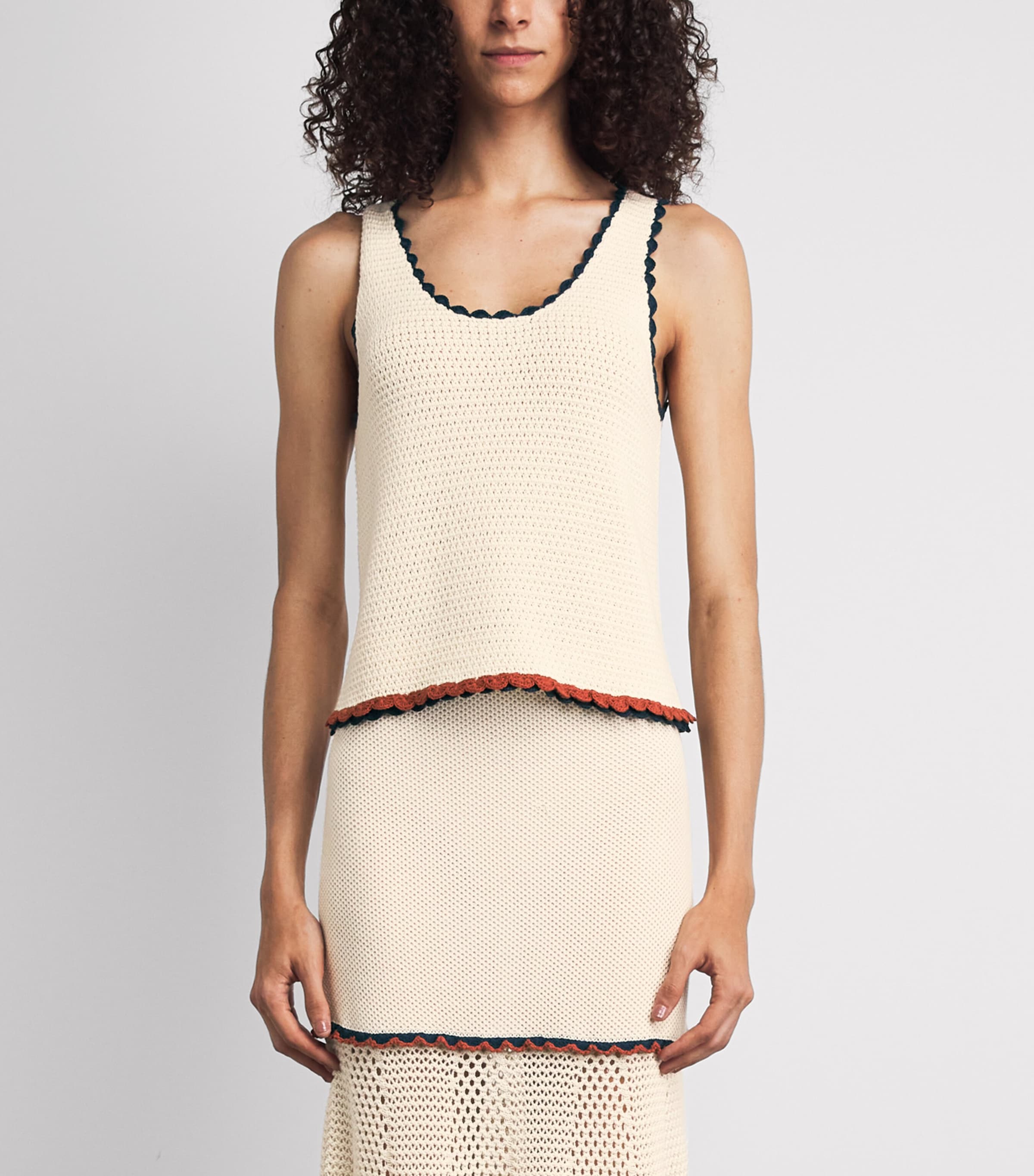 ESCVDO Womens Crochet Santos Top Ivory Cobolt Brown Image 4