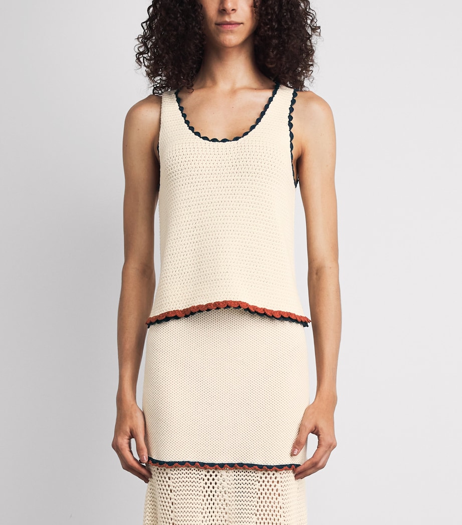 ESCVDO Womens Crochet Santos Top Ivory Cobolt Brown Image 4
