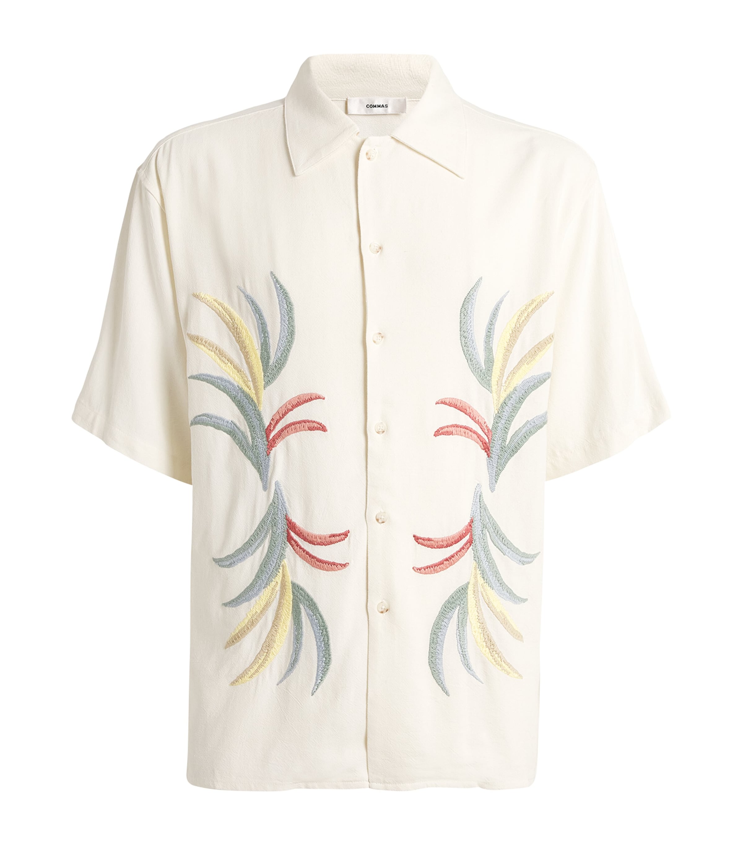 Shop Commas Linen-cotton Palm Embroidery Shirt In White