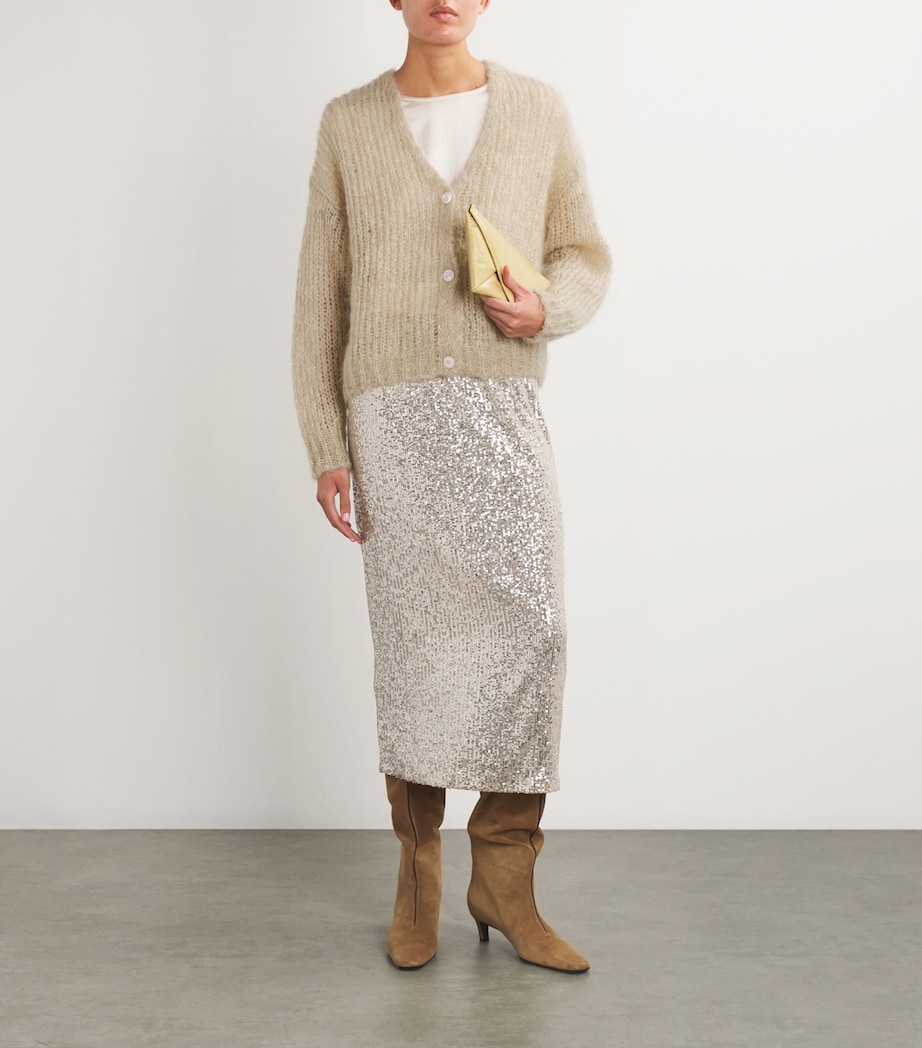 Weekend Max Mara Womens Mohair-Blend Brushed Cardigan Sand Image 2