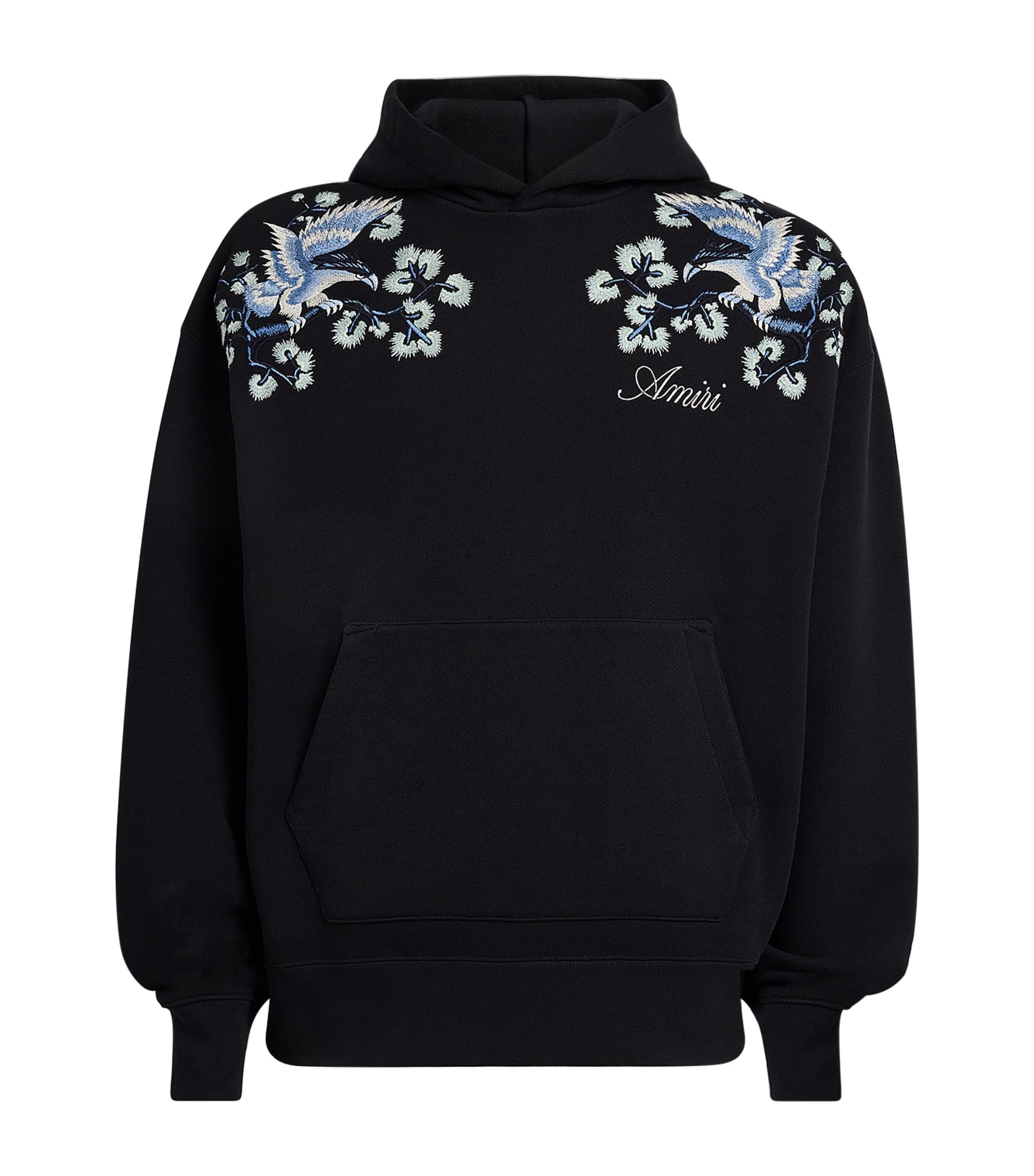 AMIRI Mens Cotton Floral-Embroidered Hoodie Black Image 1