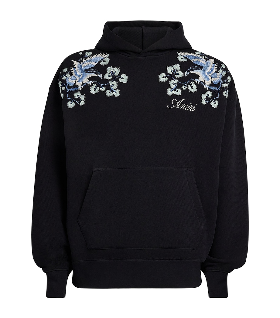 AMIRI Mens Cotton Floral-Embroidered Hoodie Black Image 1