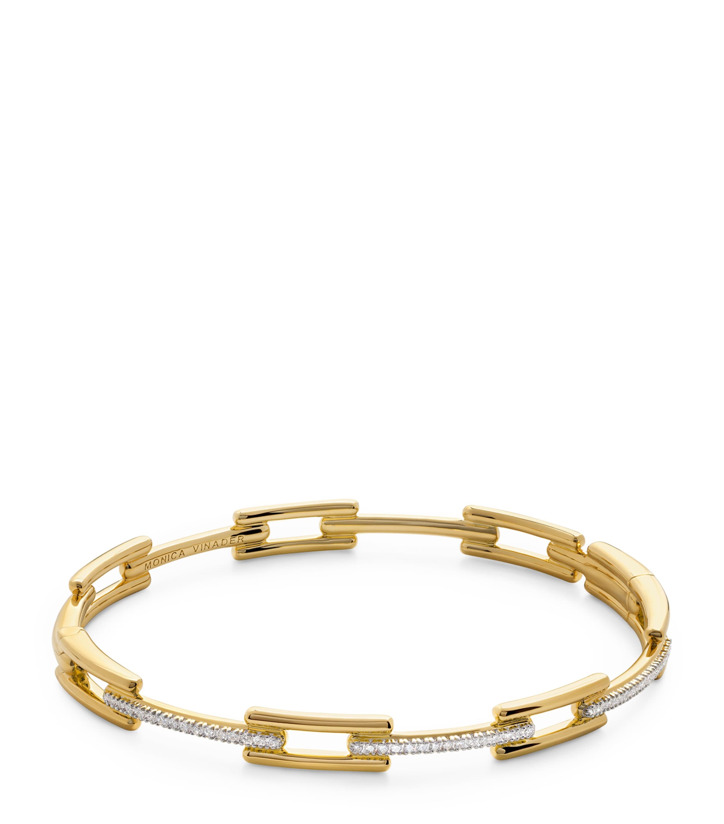 Monica Vinader Gold Vermeil and Diamond Pavé Signature Link Bangle Gold Vermeil Image 1