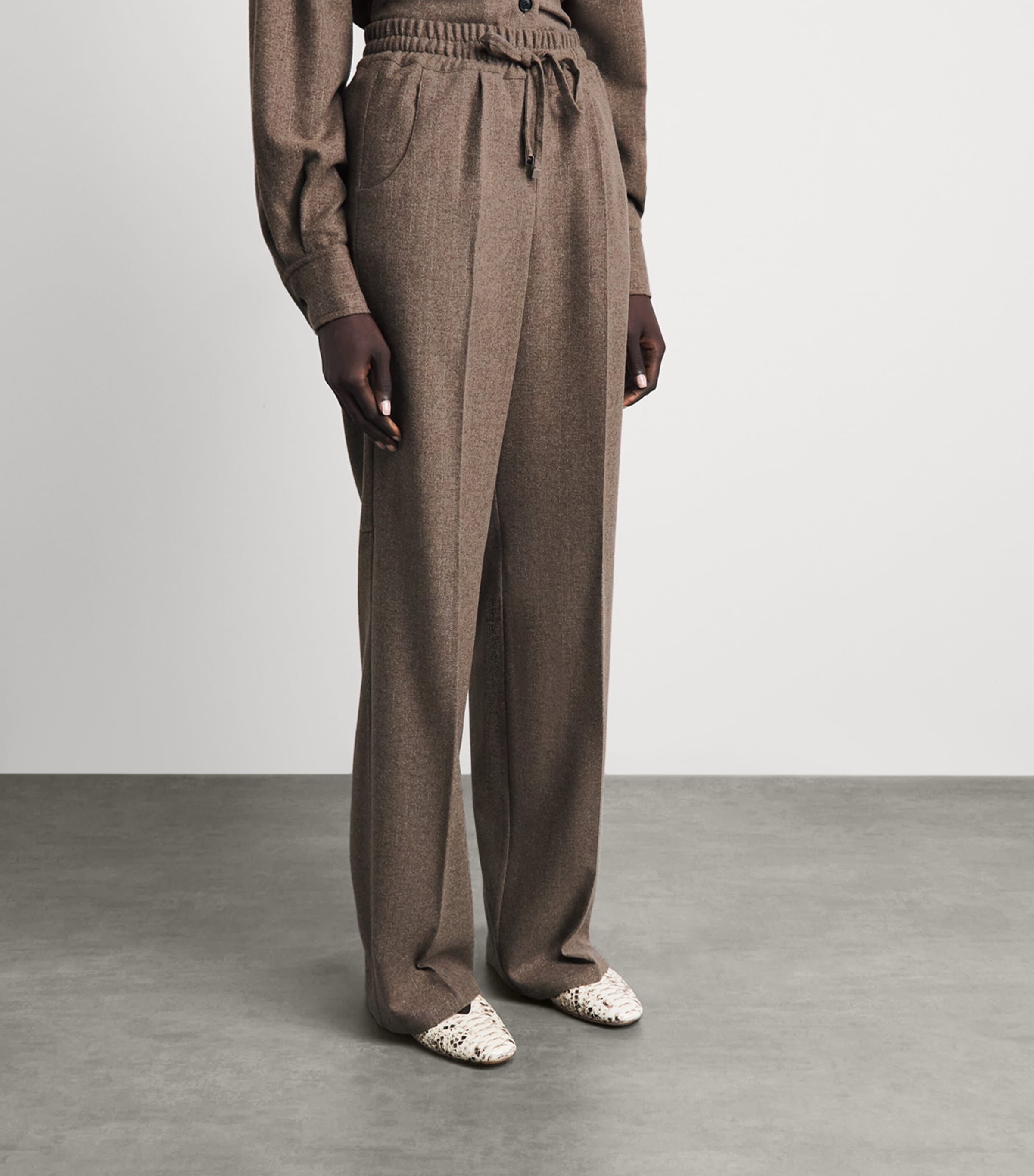 Kiton Womens Virgin Wool-Cashmere Straight Trousers Light Brown Stripe Image 4