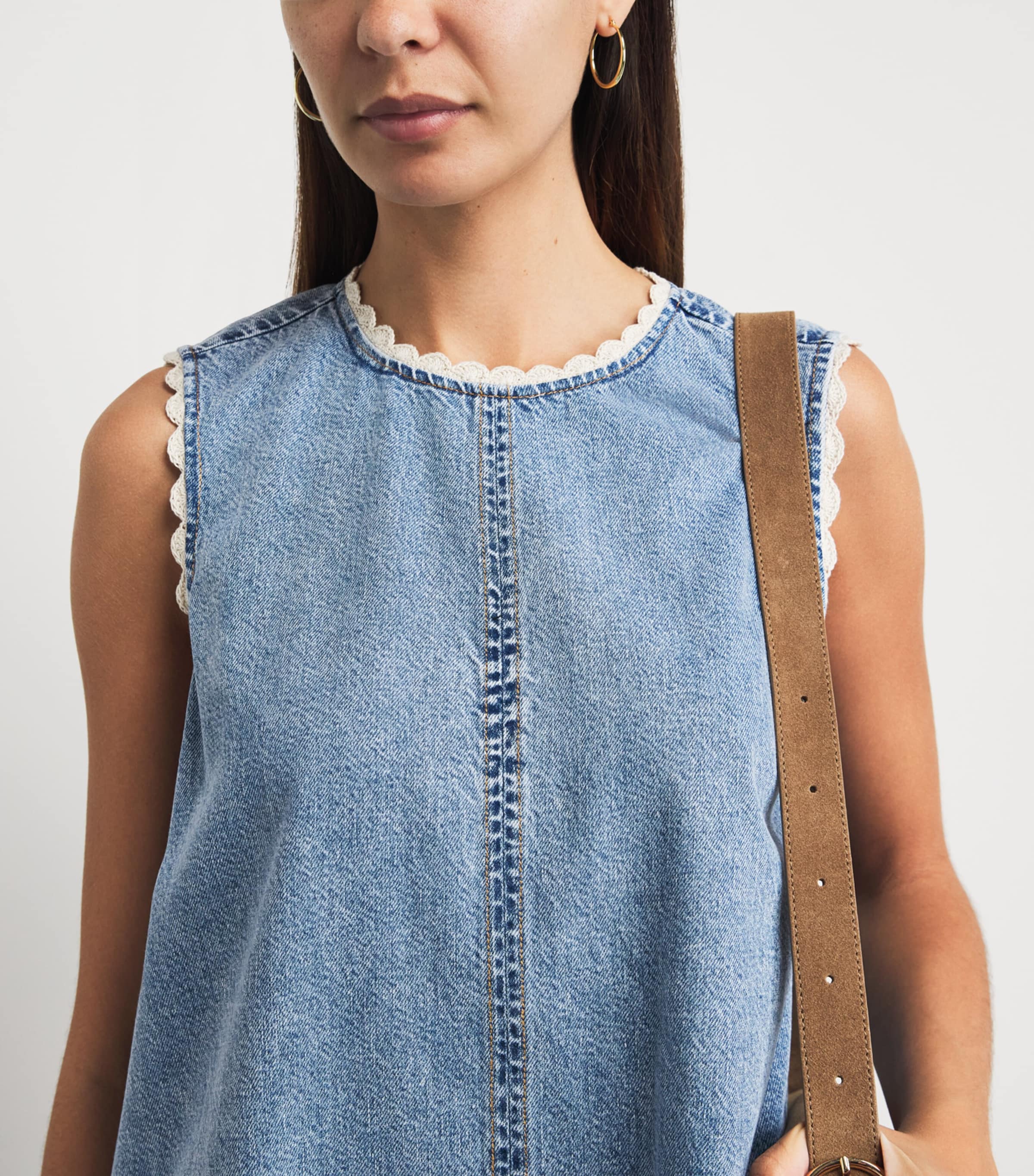 FRAME Womens Denim Crochet Tide Mini Dress Dawn Image 3