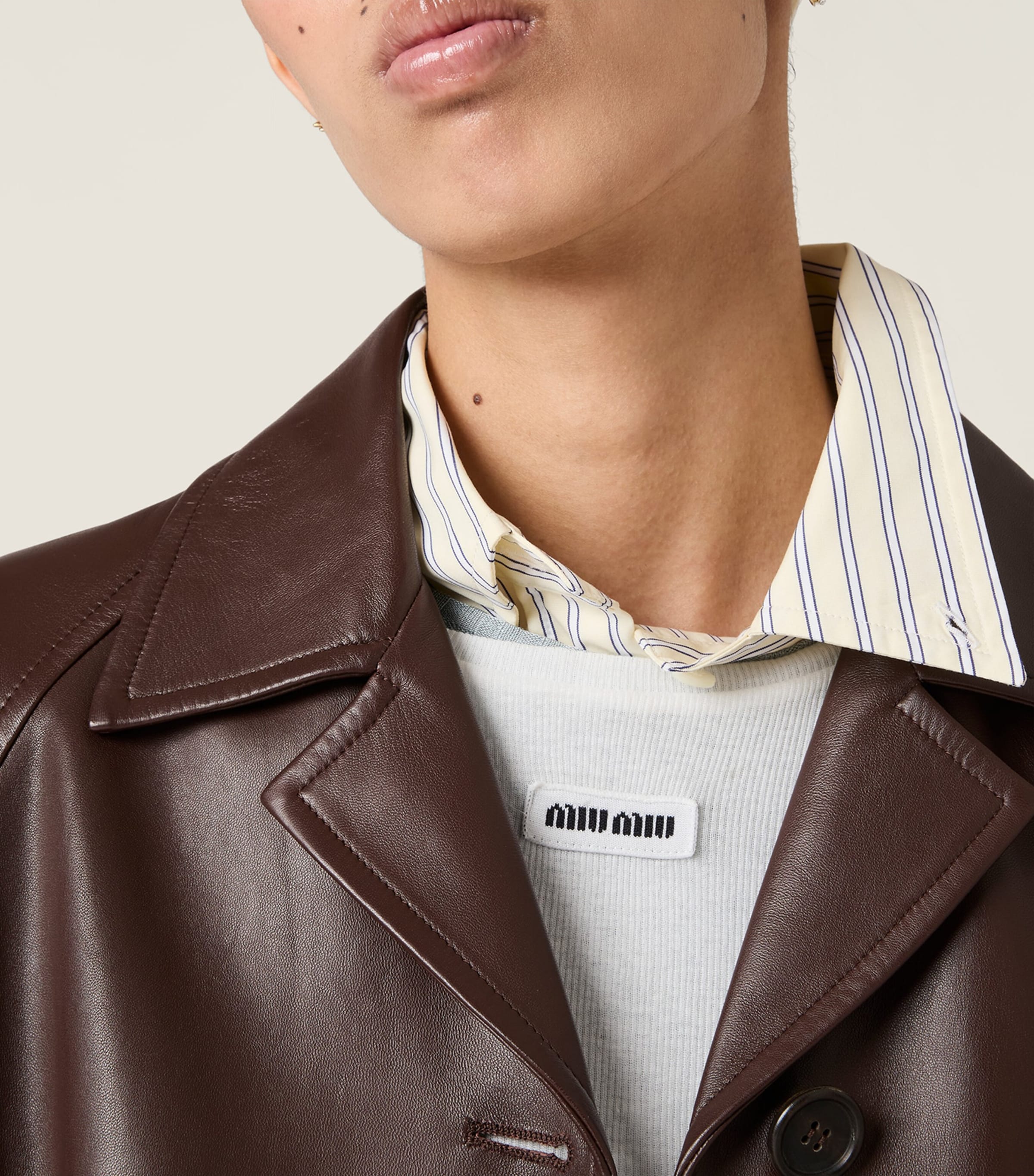 Miu Miu Womens Nappa Leather Coat Brown Image 4