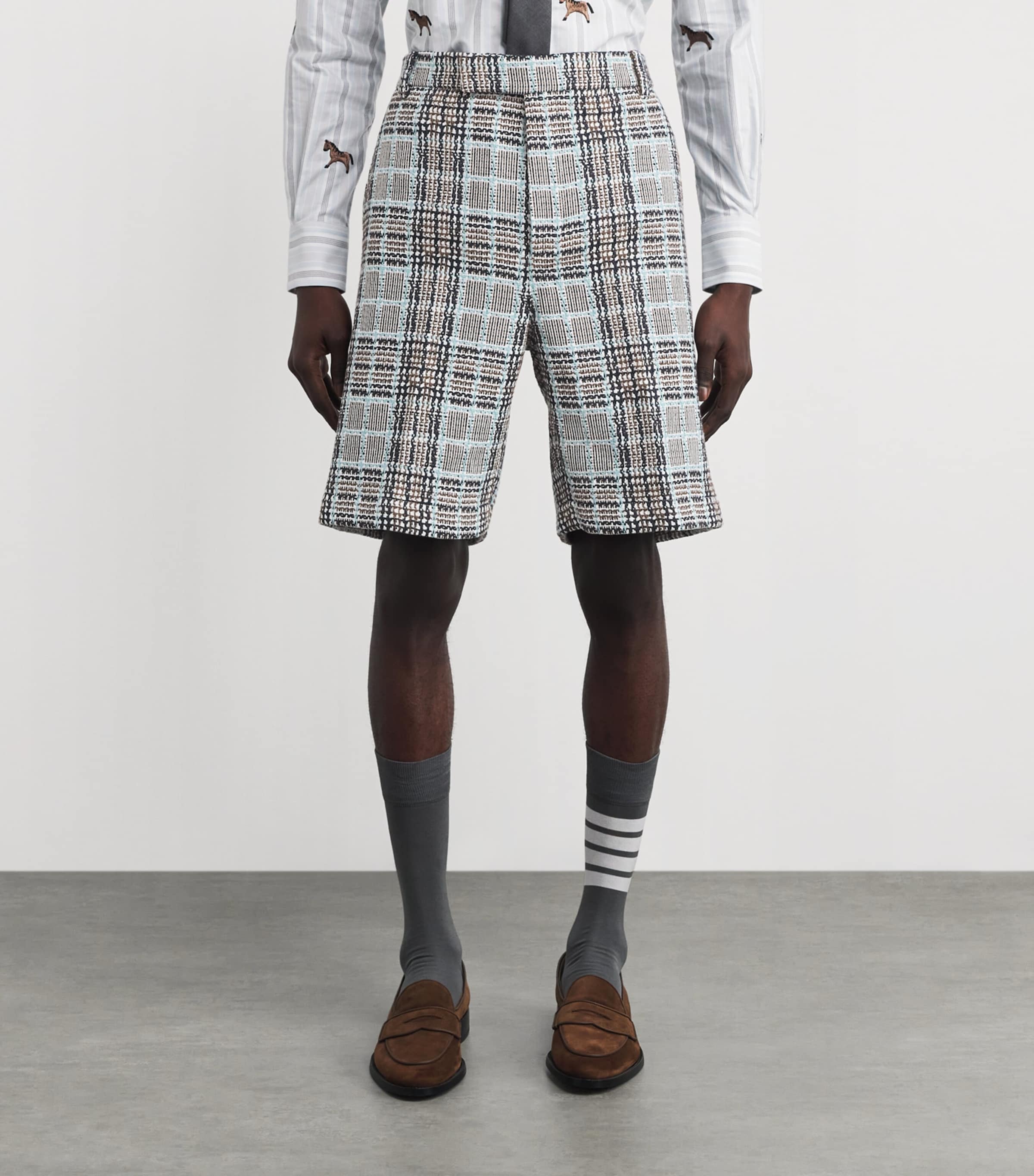 Plaid Straight Chino Shorts LIGHT BLUE Image 3