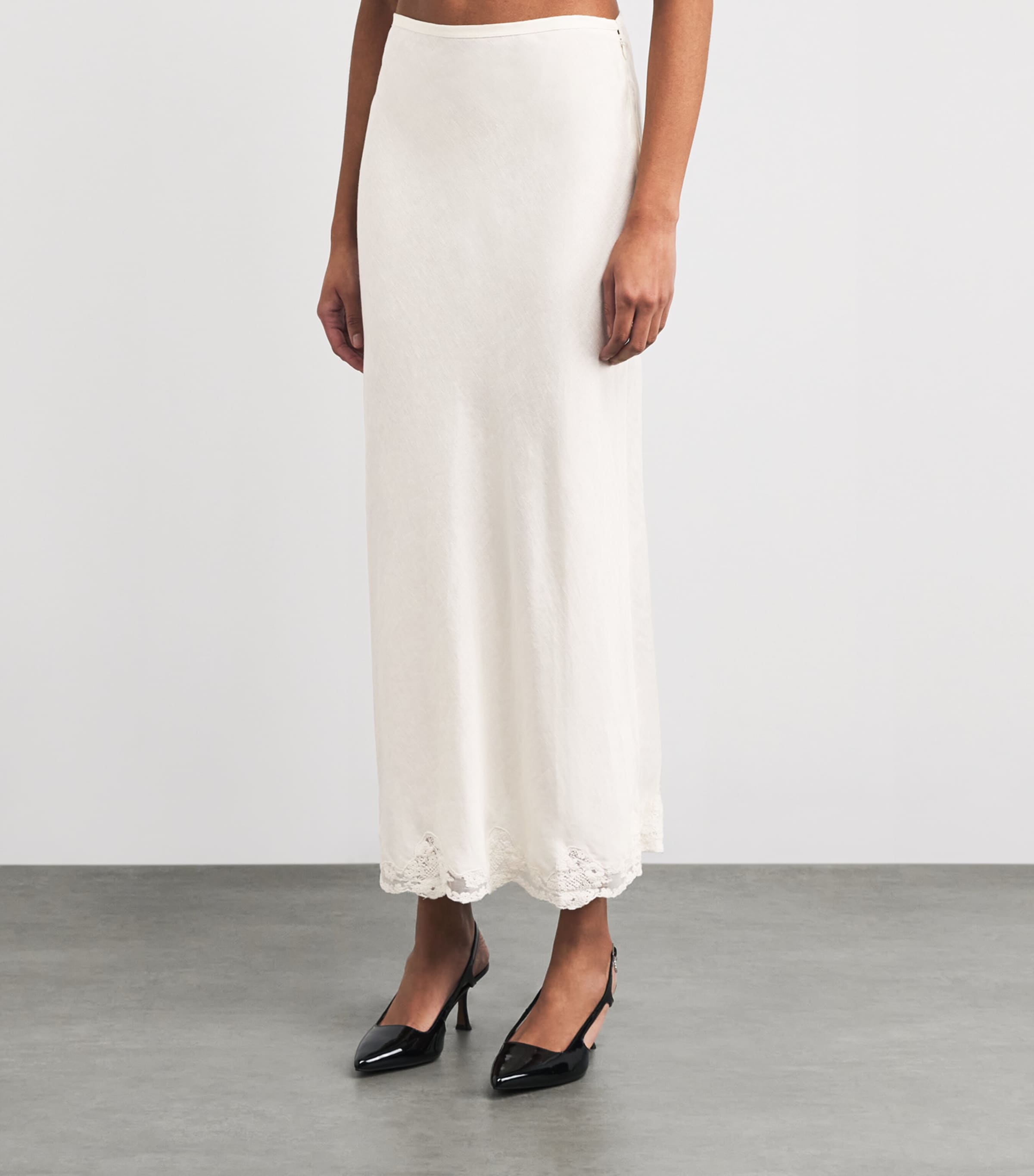 Linen-Blend Crystal Midi Skirt CREAM Image 3