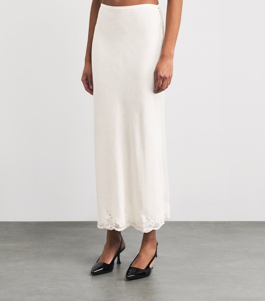 Linen-Blend Crystal Midi Skirt CREAM Image 3