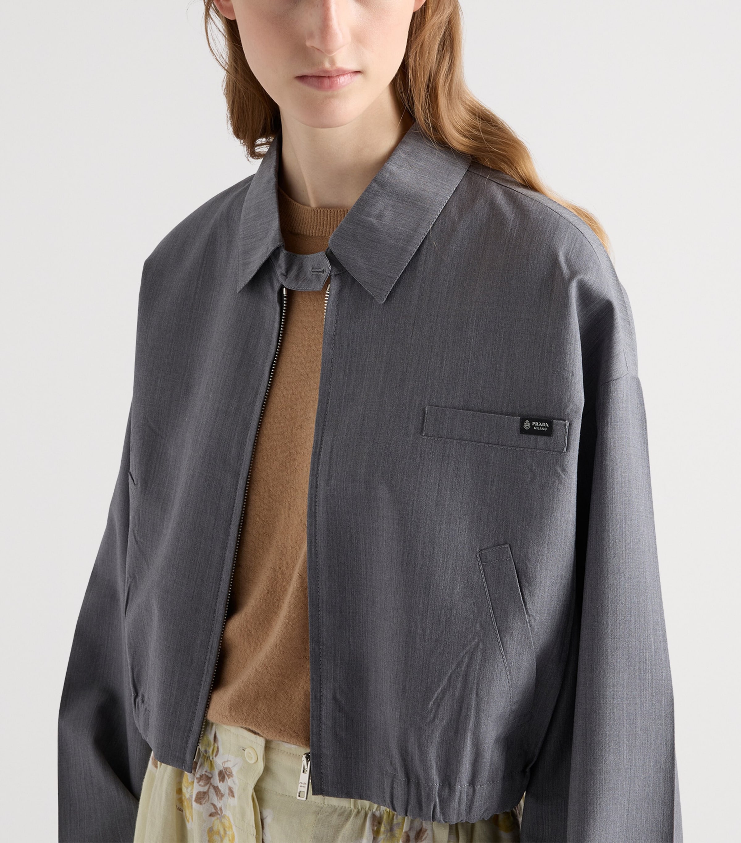 Prada Womens Wool-Mohair Tailored Jacket Grey Image 3