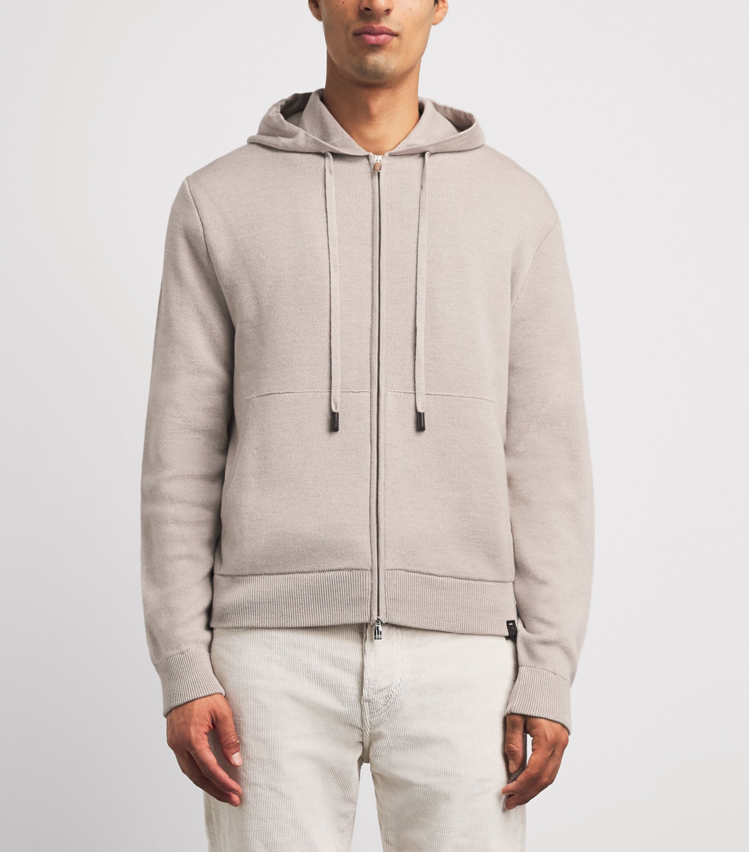 Jacob Cohën Mens Wool-Silk Knitted Zip-Up Hoodie Melange Beige Image 4