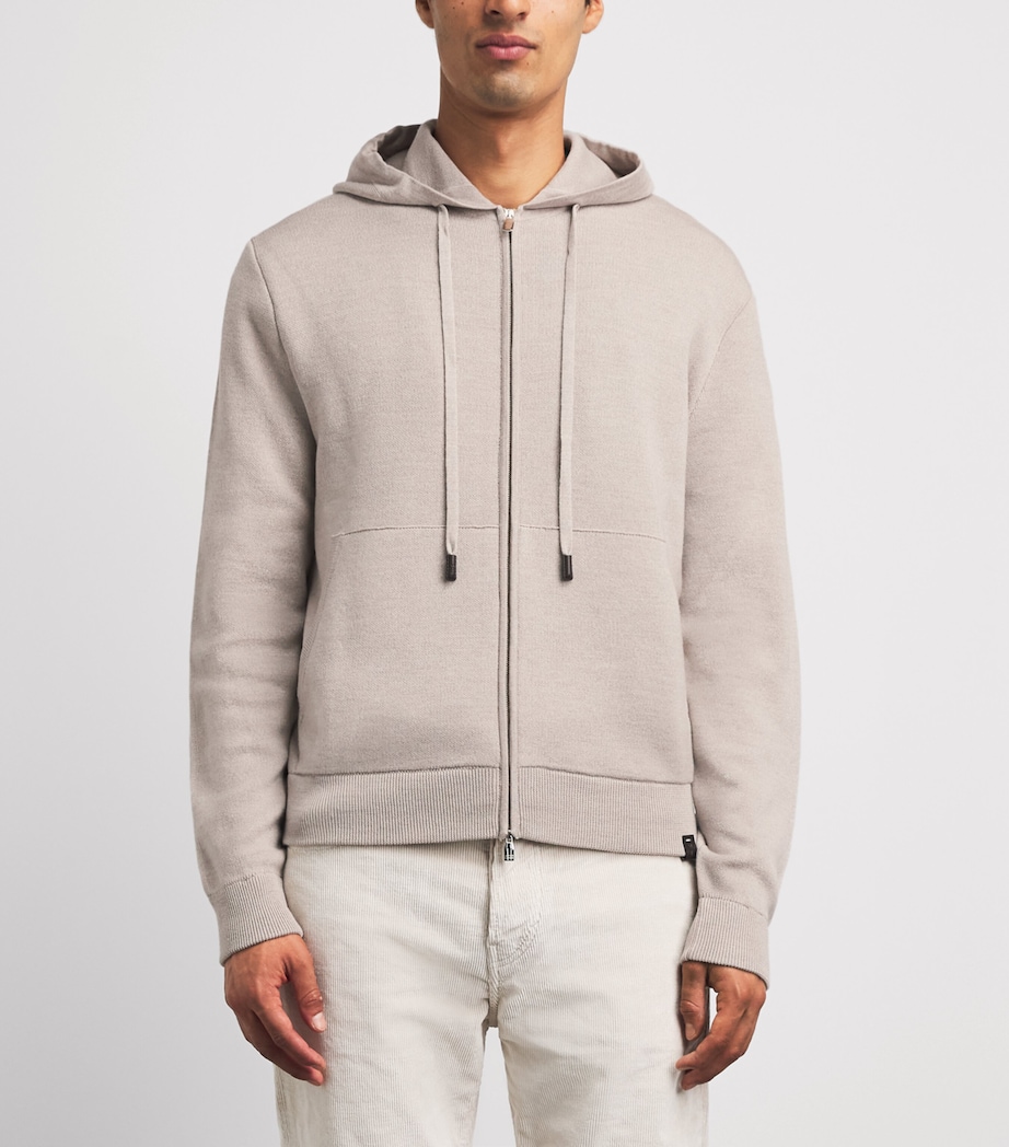 Jacob Cohën Mens Wool-Silk Knitted Zip-Up Hoodie Melange Beige Image 4