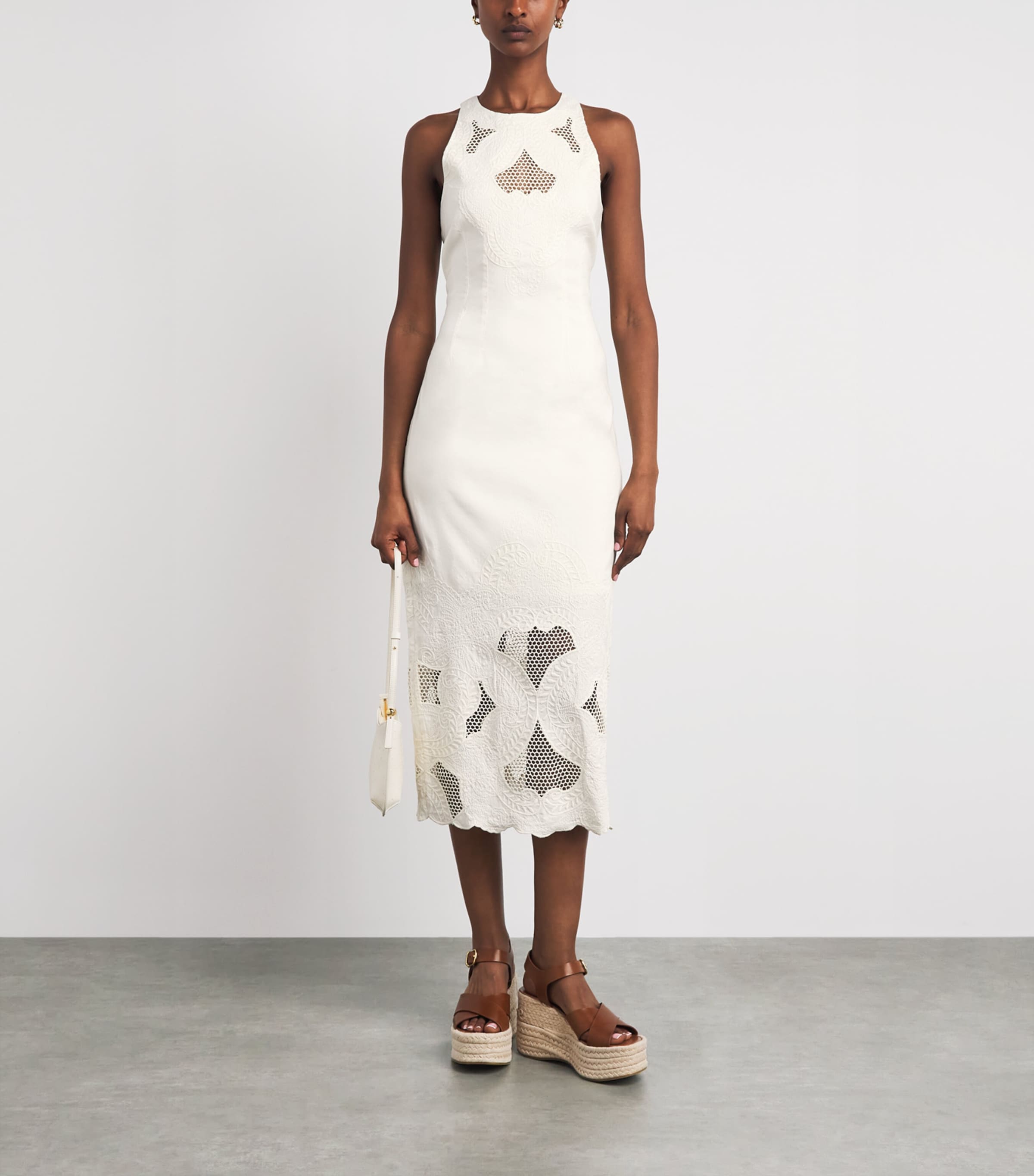 Veronica Beard Womens Linen-Blend Eyelet Upten Midi Dress Dove Image 2