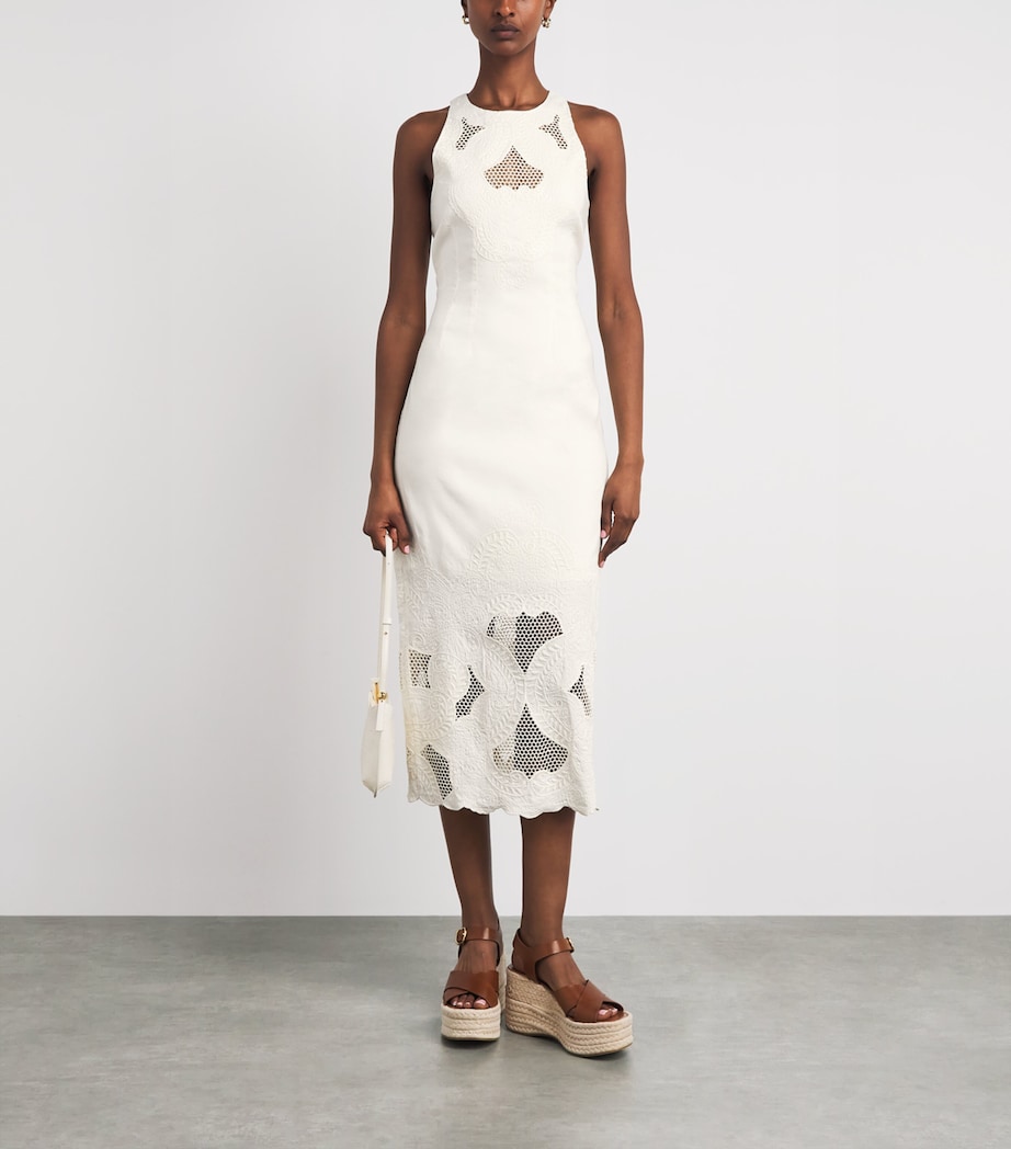 Veronica Beard Womens Linen-Blend Eyelet Upten Midi Dress Dove Image 2