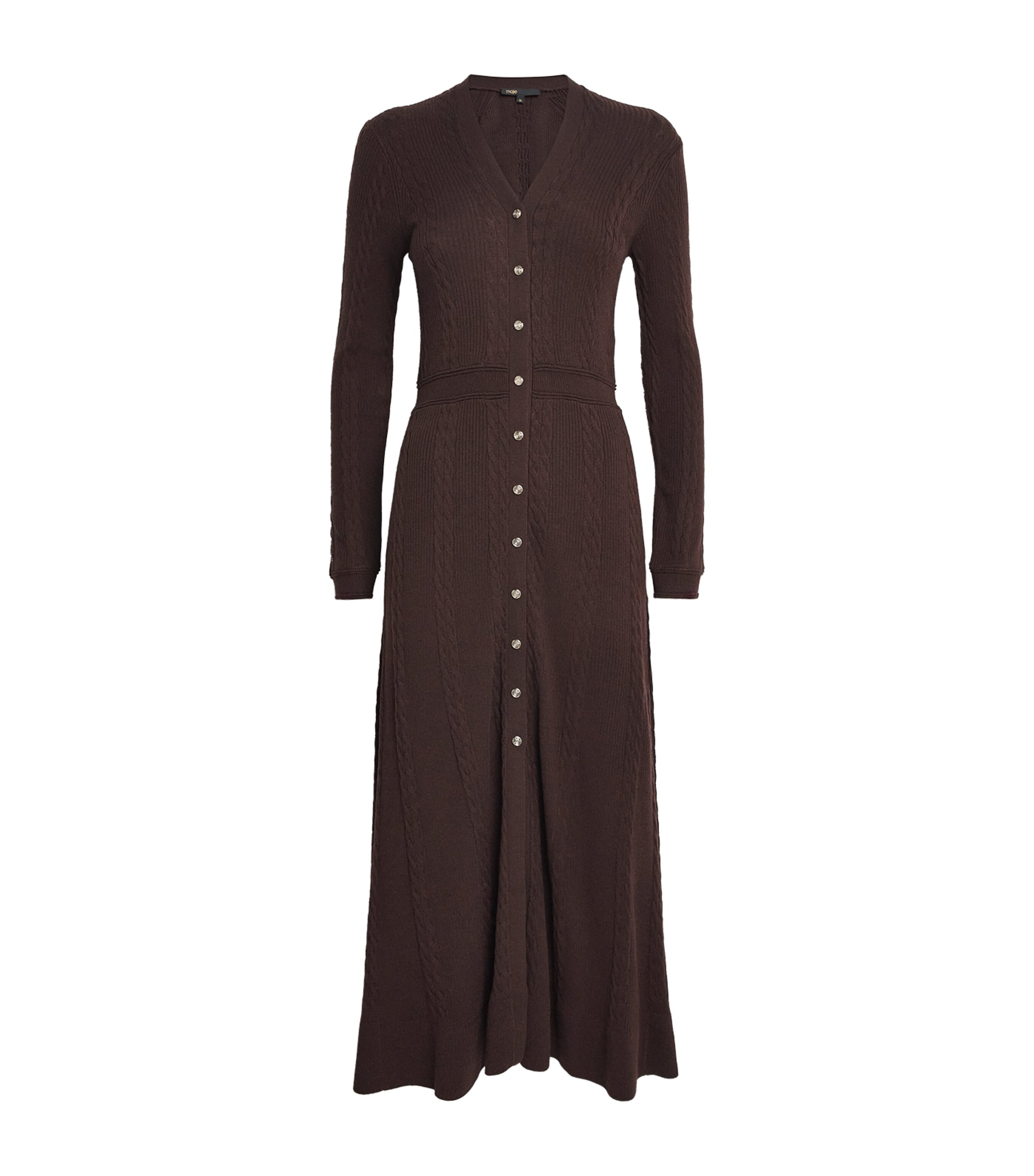 Maje Cable Knit Maxi Dress In Brown