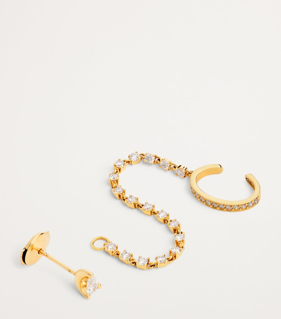 Yellow Gold and Diamond Chain Single Ear Cuff and Stud Earring YELLOW GOLD Image 4