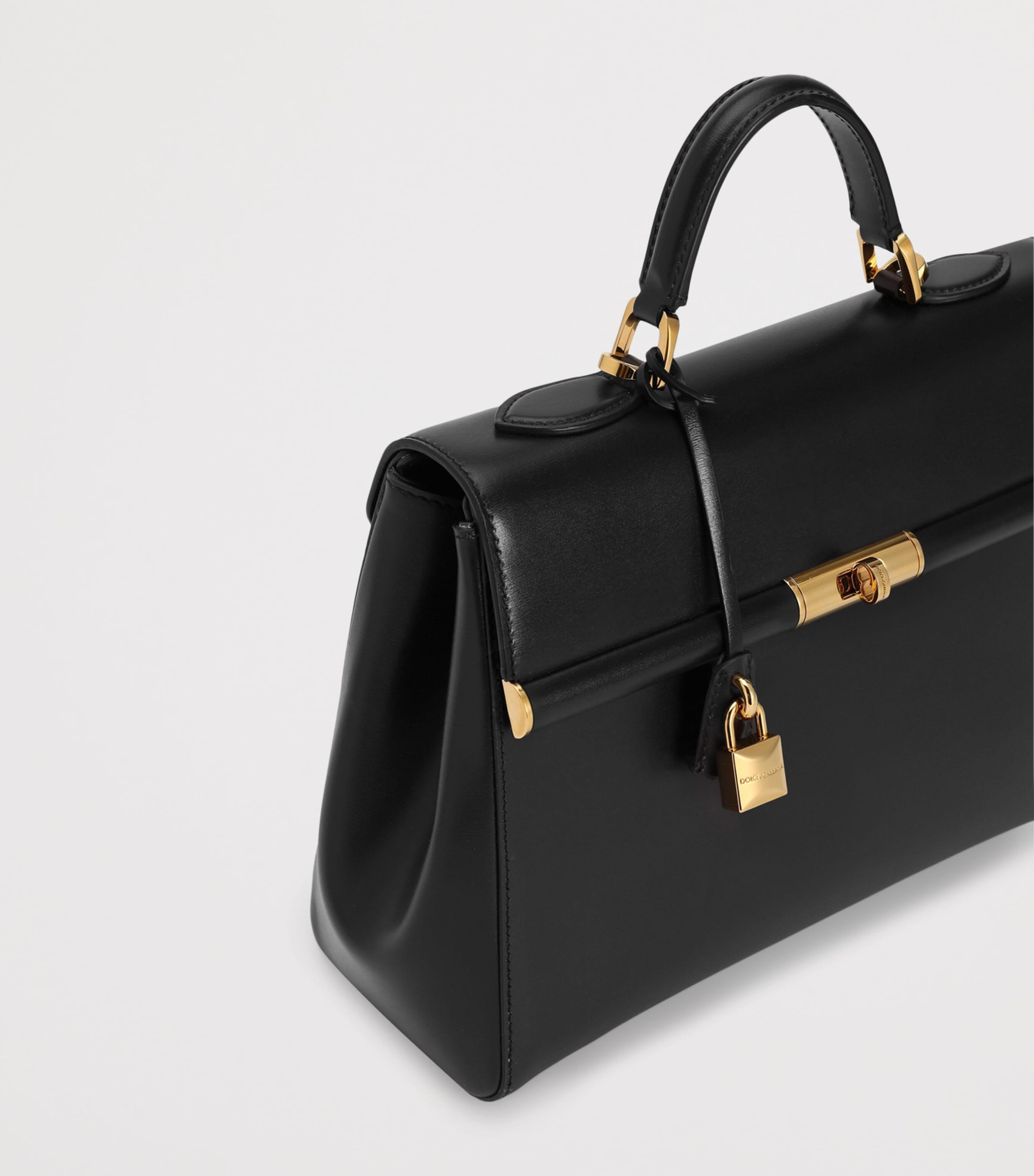 Dolce&Gabbana Palmellato Calfskin Marlene Top-Handle Bag Black Image 5