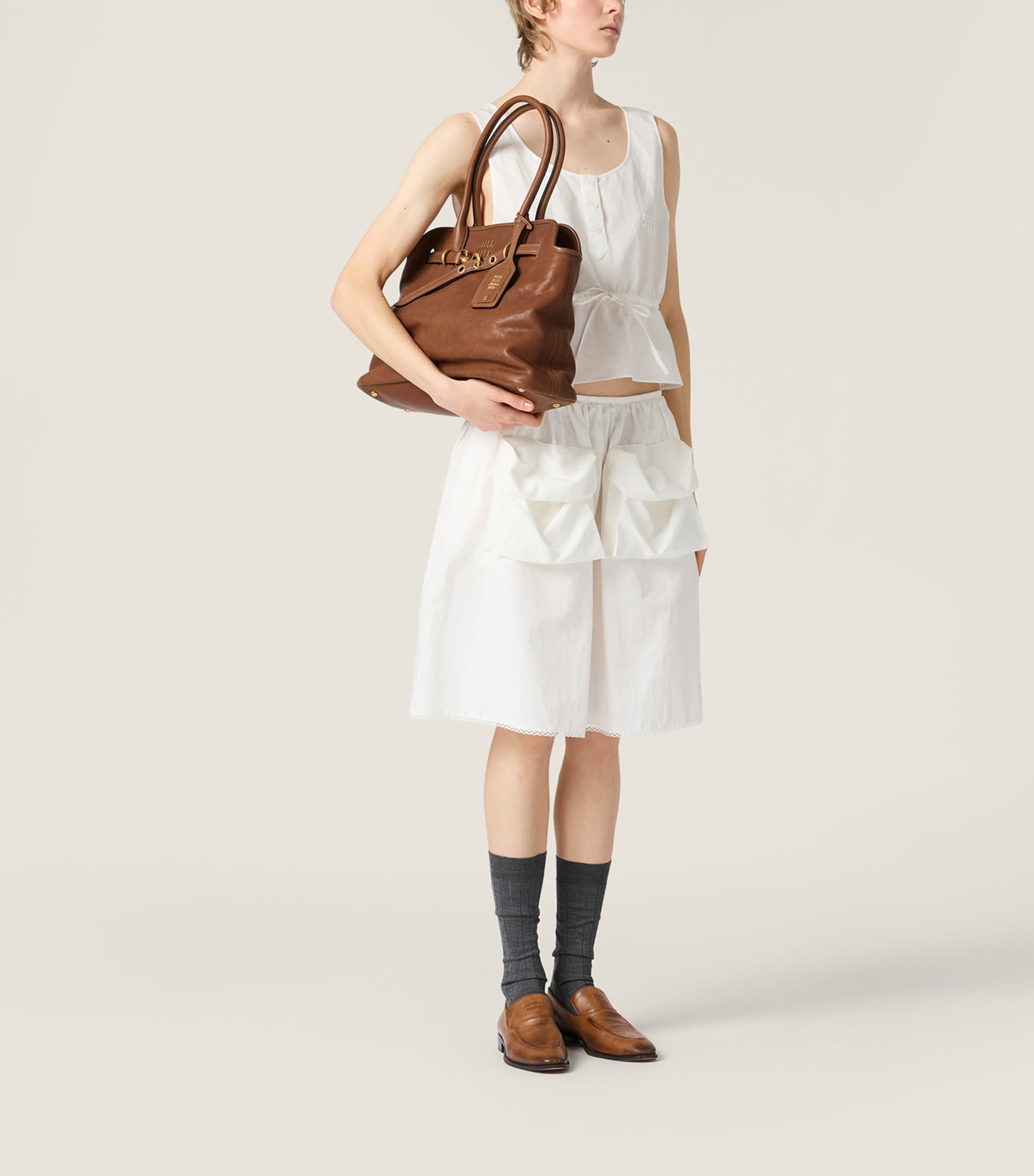 Miu Miu Womens Cotton-Linen Sleeveless Top White Image 2