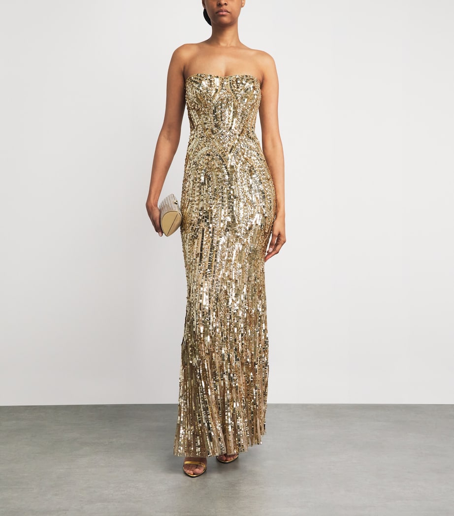 Jenny Packham Womens Embellished Euphoria Gown Illusion Image 2