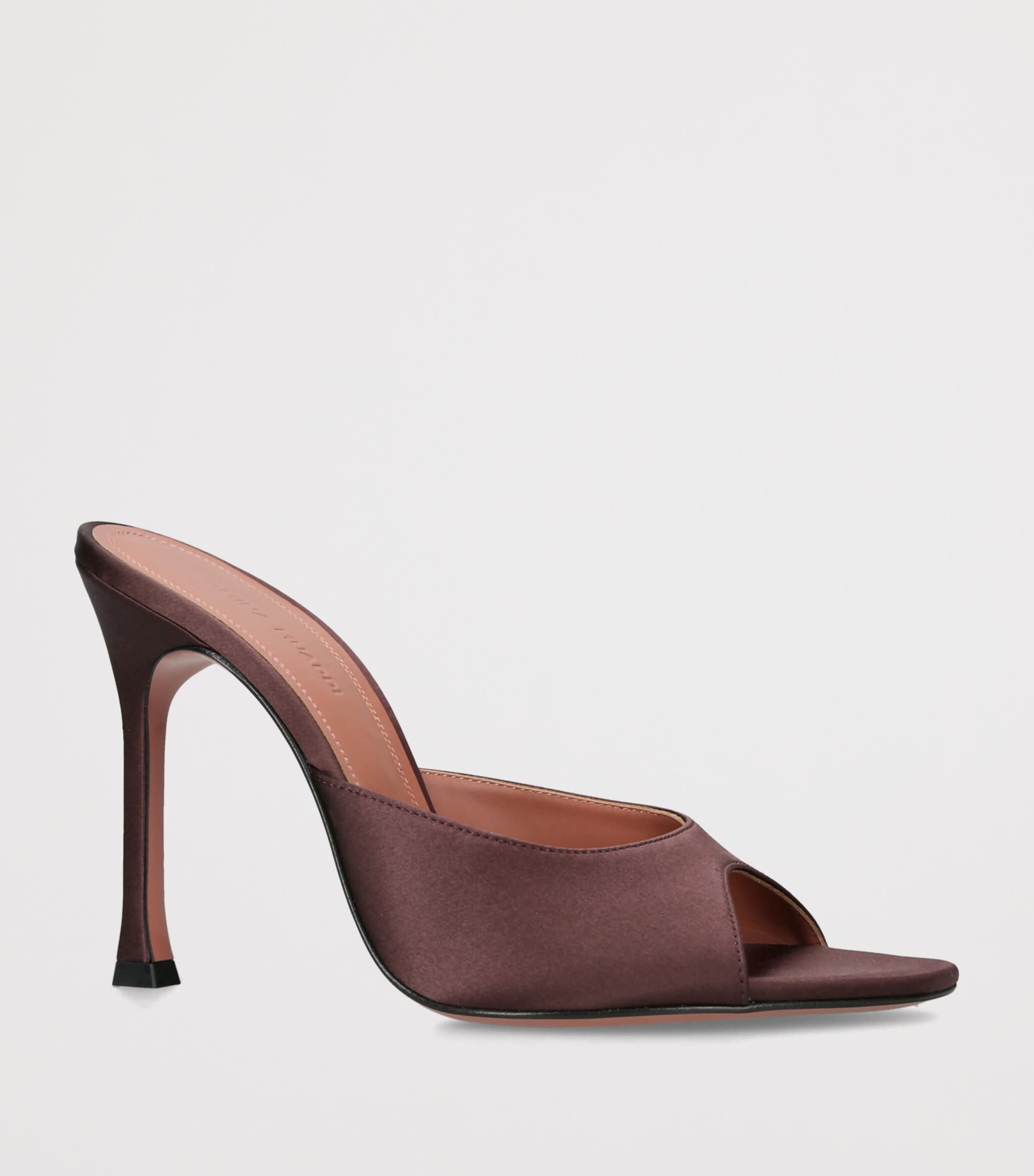 Amina Muaddi Satin Alexa Heeled Mules 105 Dark Brown Image 2