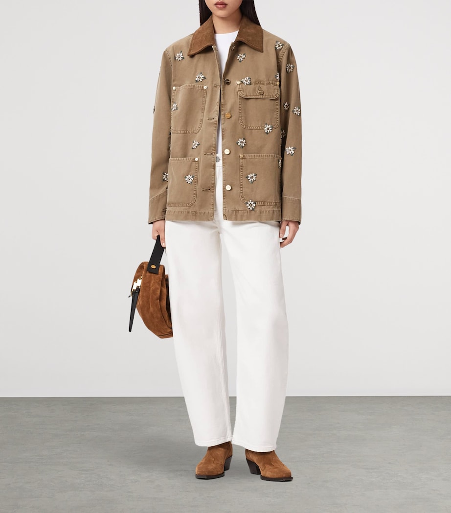 AllSaints Womens Denim Embroidered Bex Jacket Vintage Sand Brown Image 5