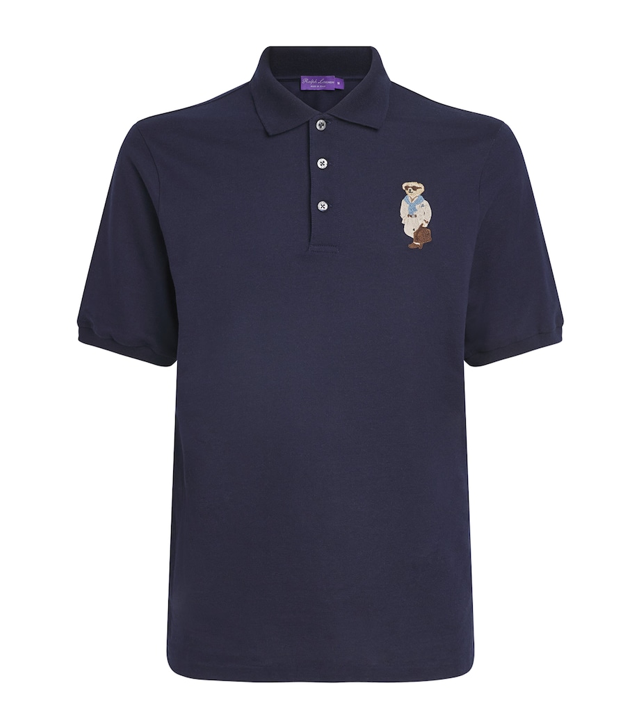 Ralph Lauren Purple Label Mens Cotton-Cashmere Polo Bear Polo Shirt Racing Navy Image 1