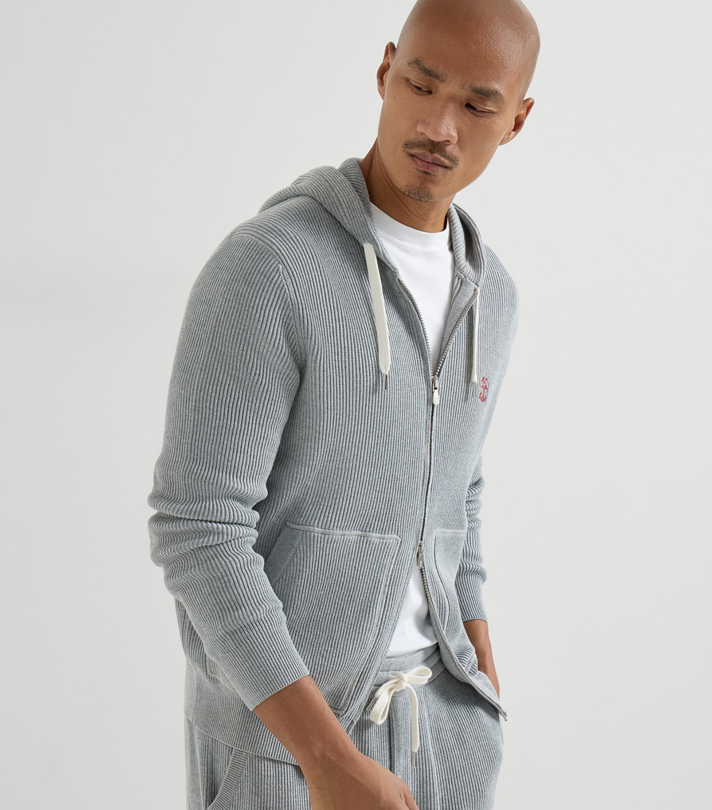 Brunello Cucinelli Mens Cotton Ribbed Zip-Up Hoodie Image 4