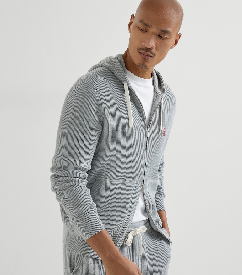Brunello Cucinelli Mens Cotton Ribbed Zip-Up Hoodie Image 4