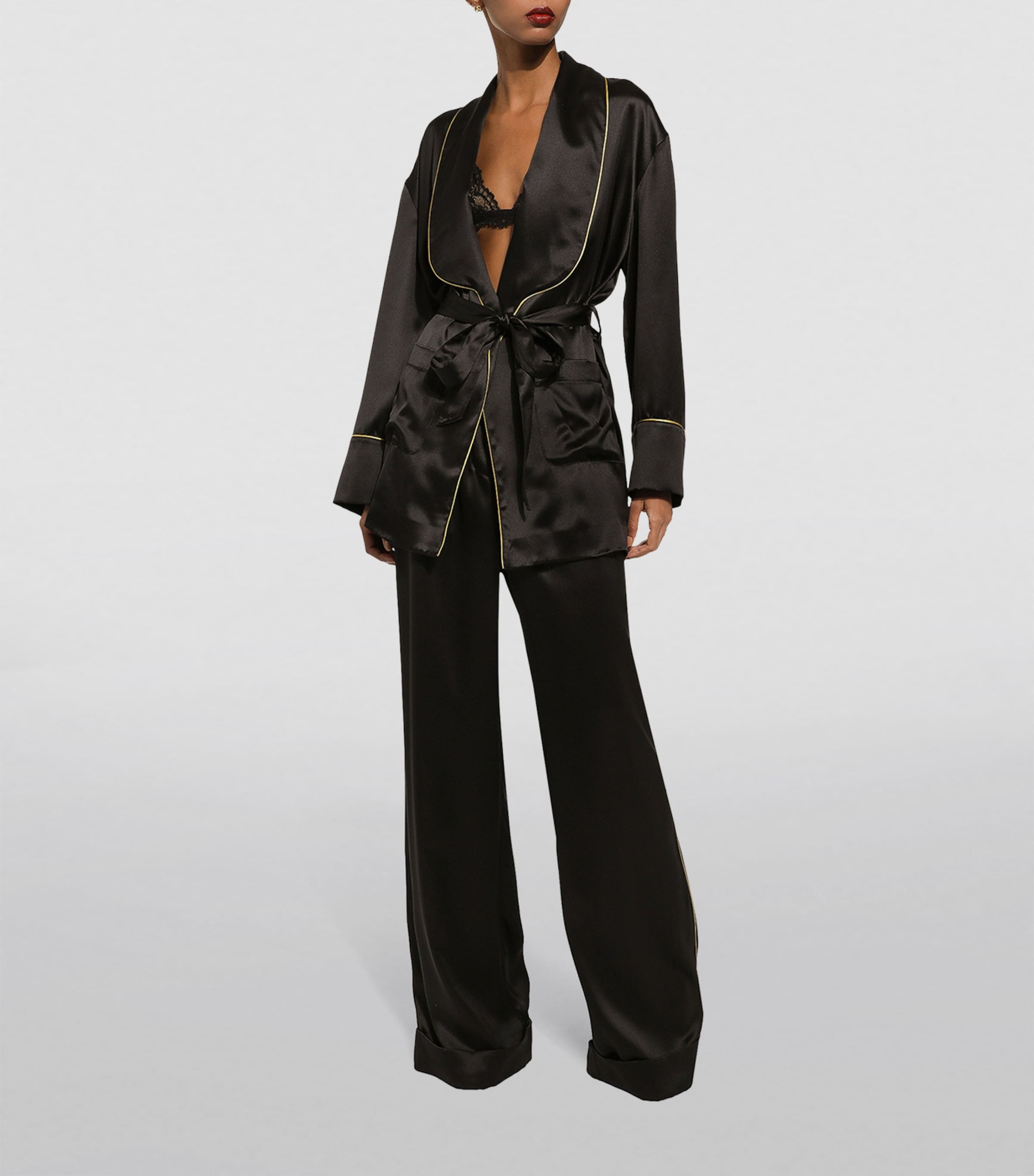 Silk Satin Wide-Leg Trousers N0000-BLACK Image 4