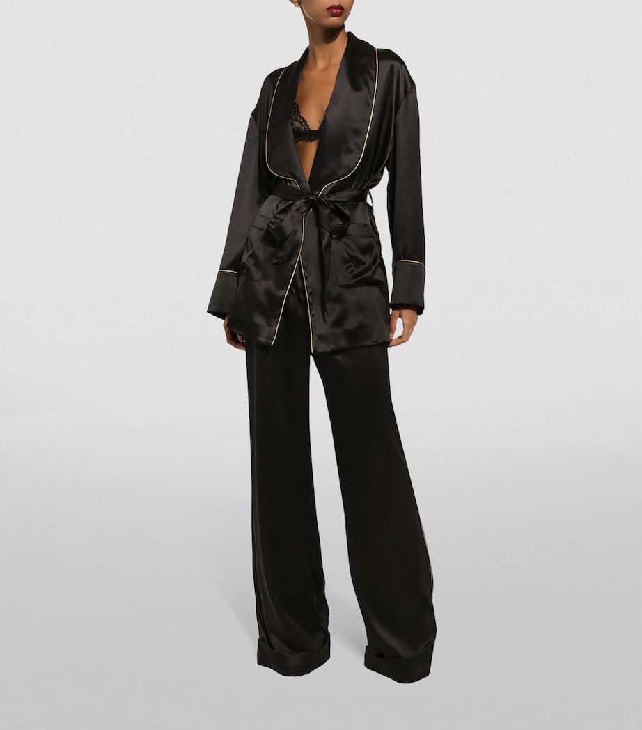 Silk Satin Wide-Leg Trousers N0000-BLACK Image 4