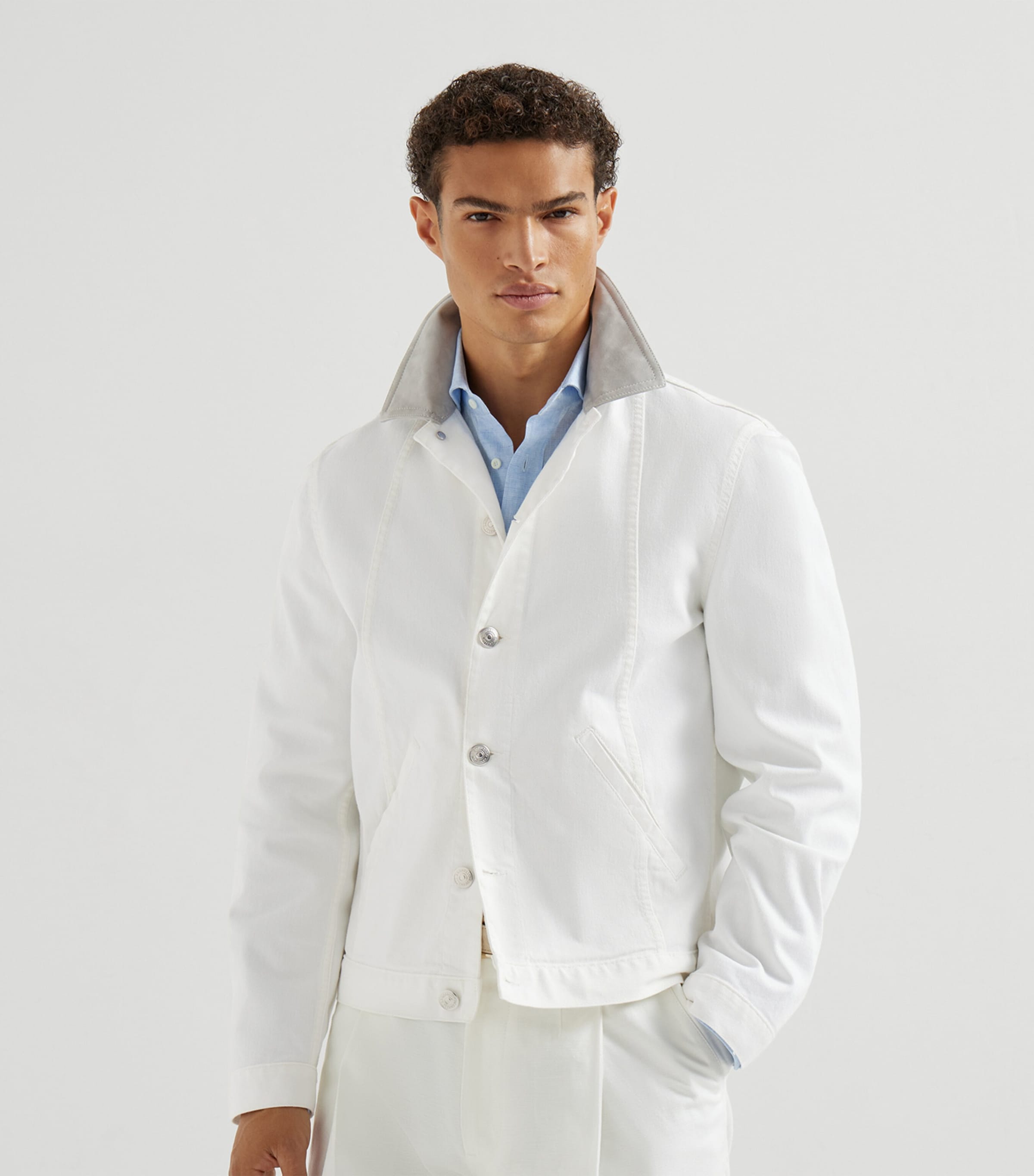 Denim Leather-Collar Jacket CTI79 Image 3