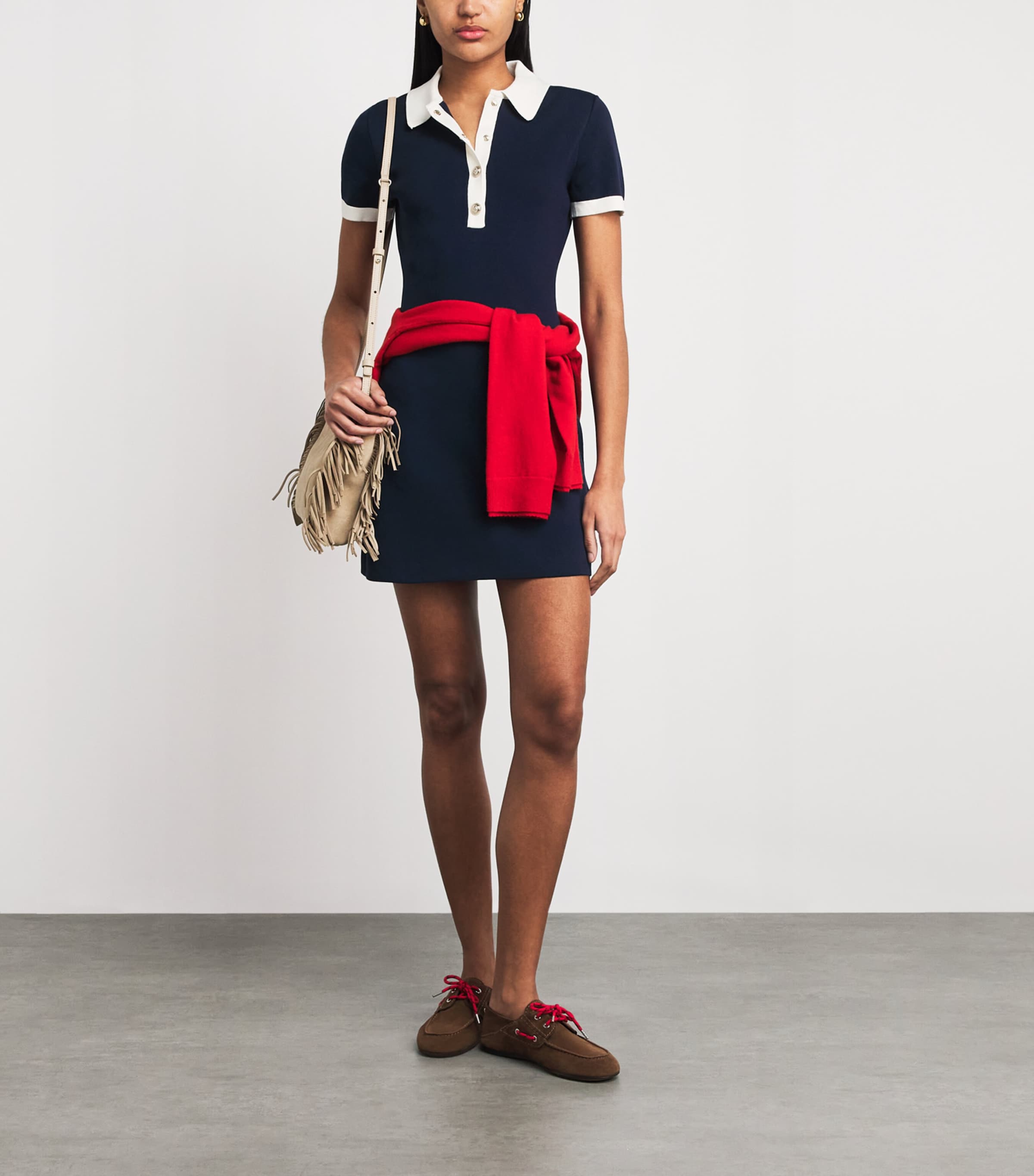 Maje Womens Cotton-Blend Polo Mini Dress Navy Image 2