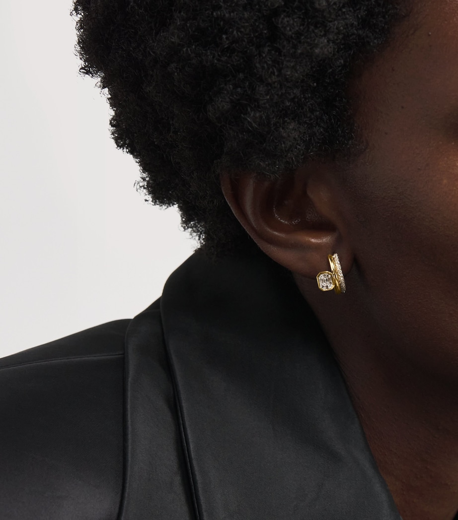 Yellow Gold and Diamond Floating Bezel Huggie Earrings YELLOW GOLD Image 2