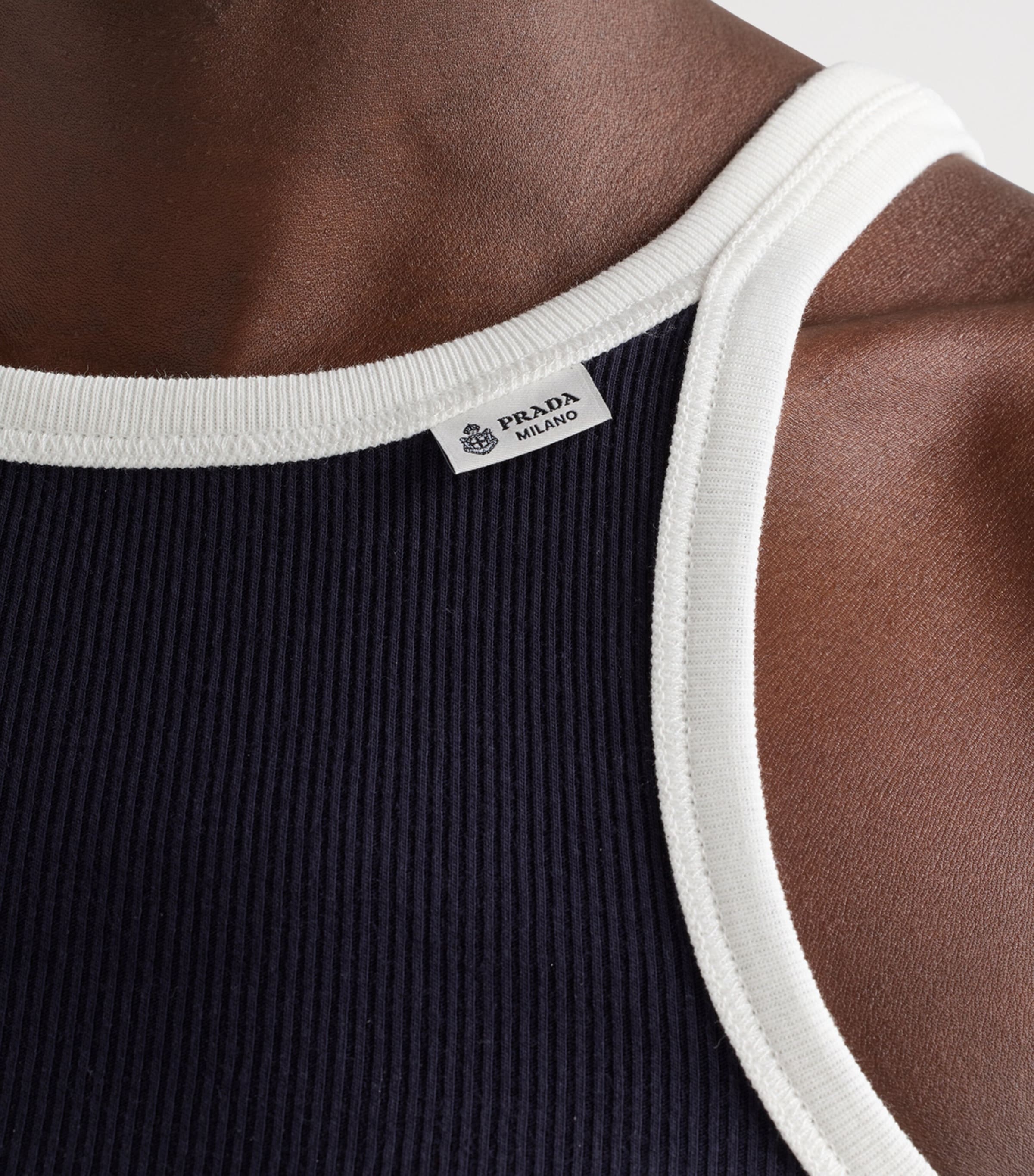 Prada Womens Ribbed Contrast-Binding Tank Top Blue Image 4