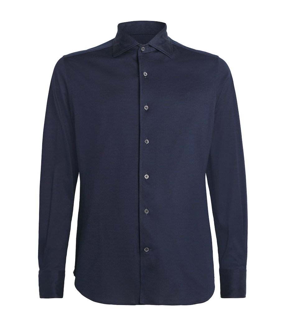 Corneliani Mens Cotton Jersey Shirt Navy Blue Image 1