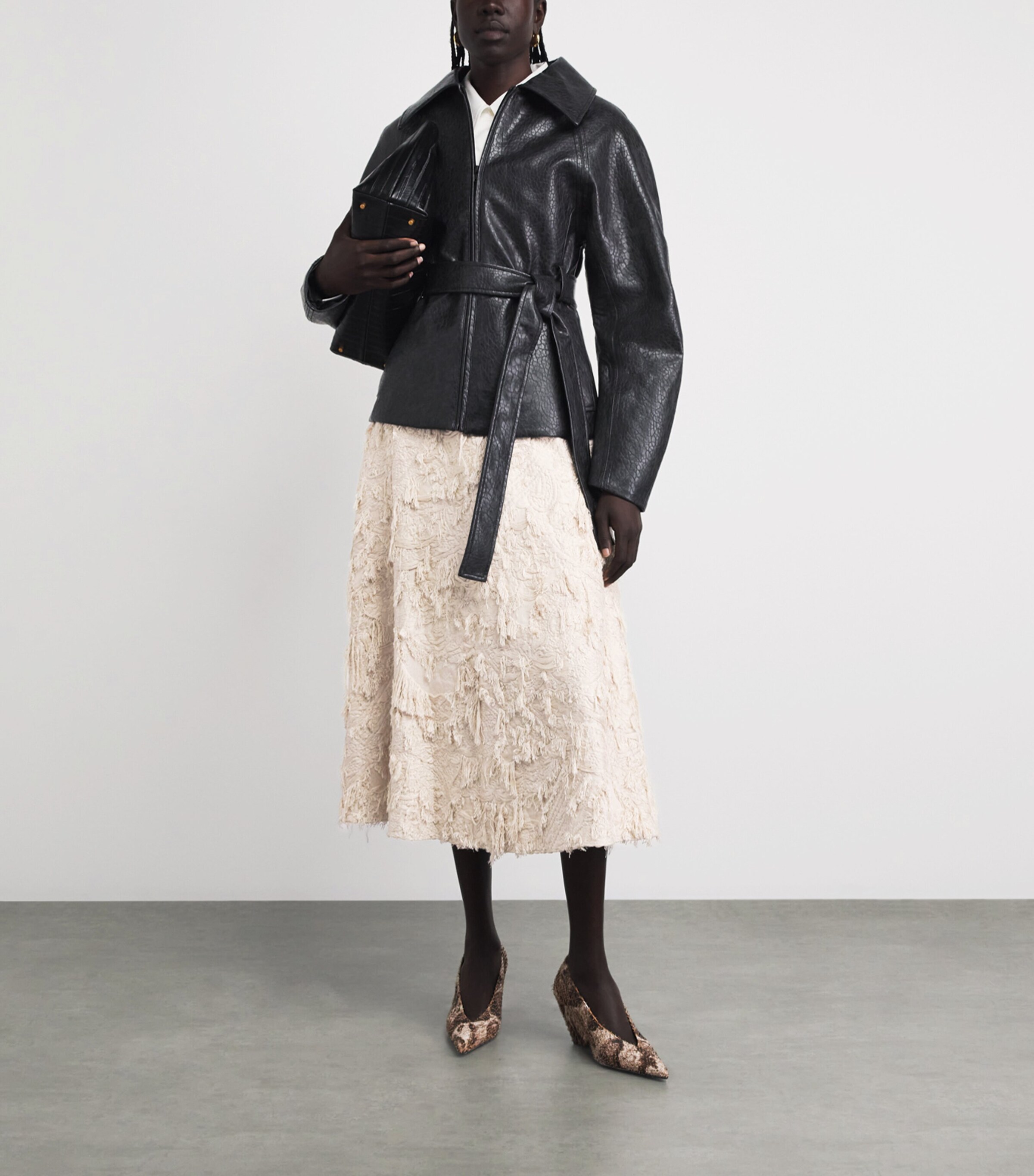 CAMILLA AND MARC Womens Jacquard Fringed Tundra Midi Skirt Stone Image 2