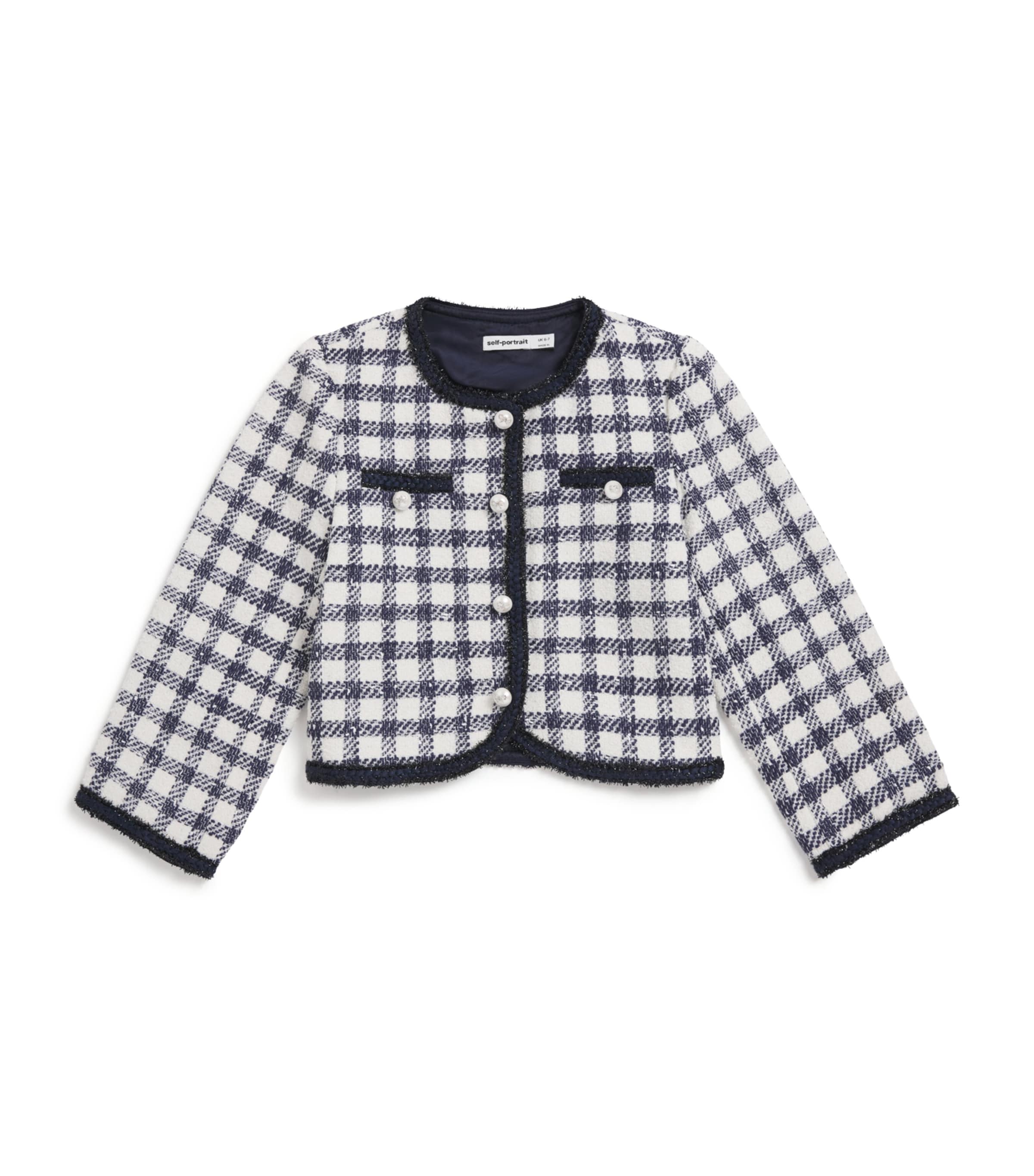 Self-Portrait Kids Check Bouclé Jacket (3-12 Years) Navy Image 1